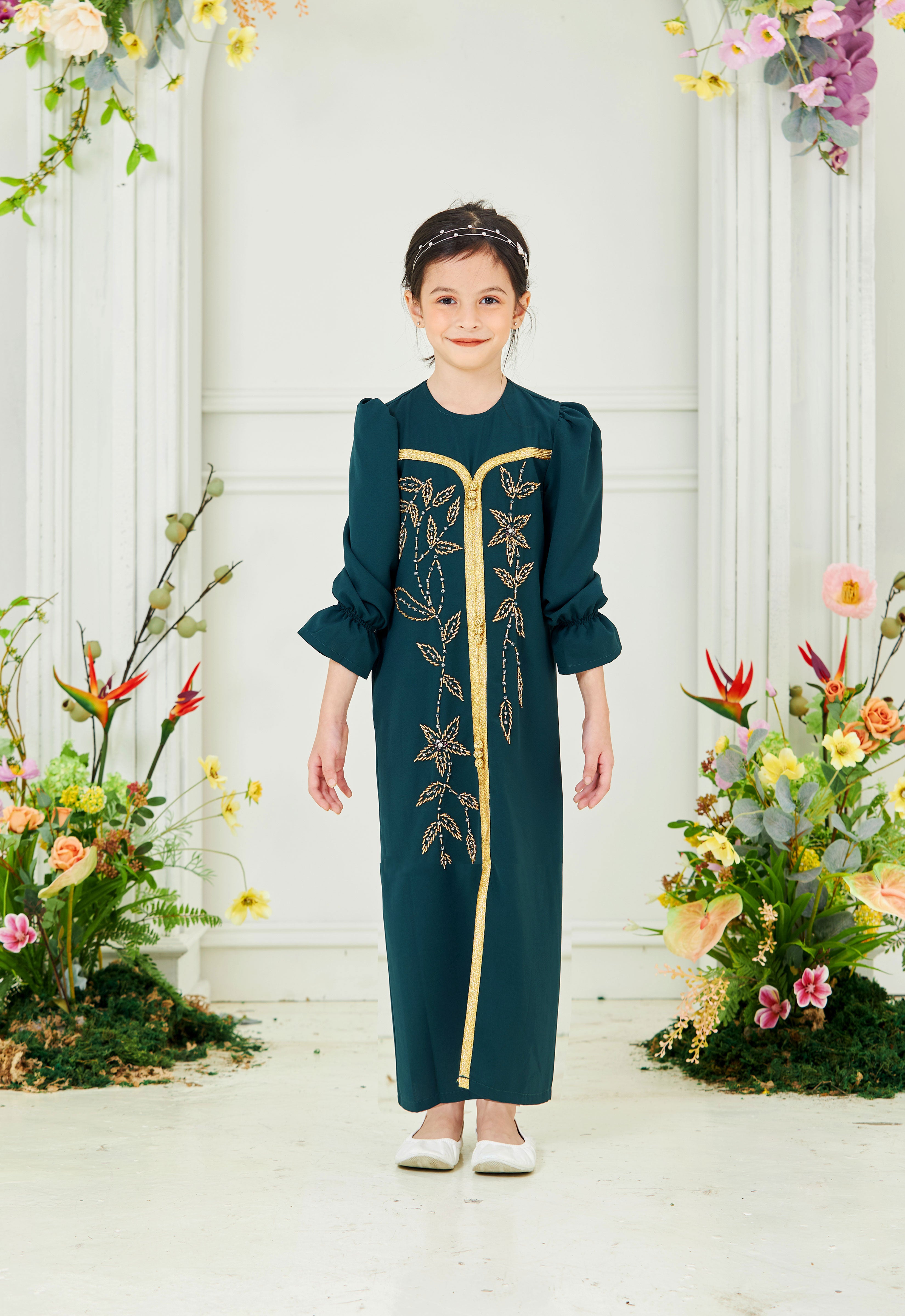 HUMAYRA KIDS ABAYA - EMERALD GREEN