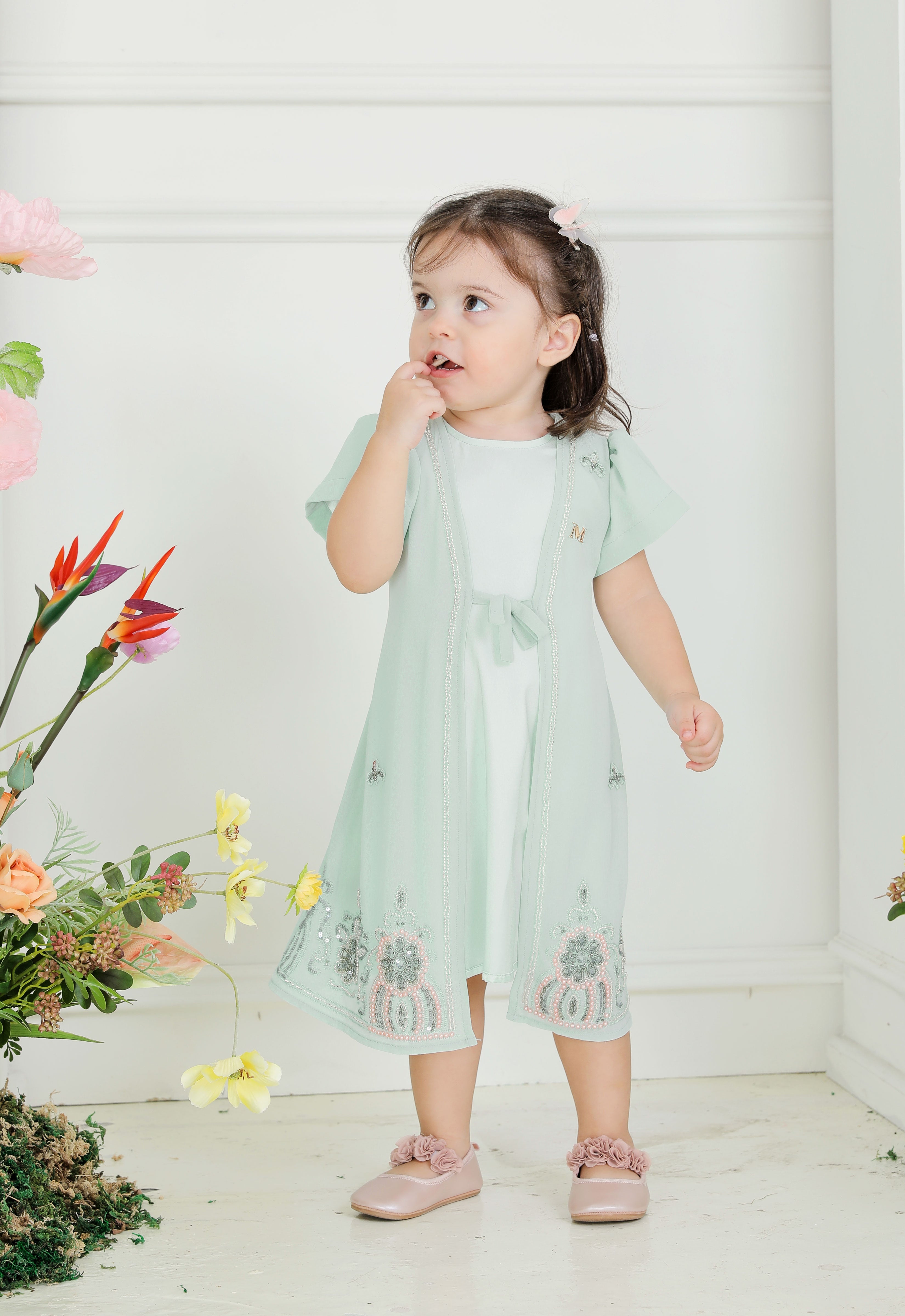 ARYA LUXE BABY DRESS - GRAY GREEN