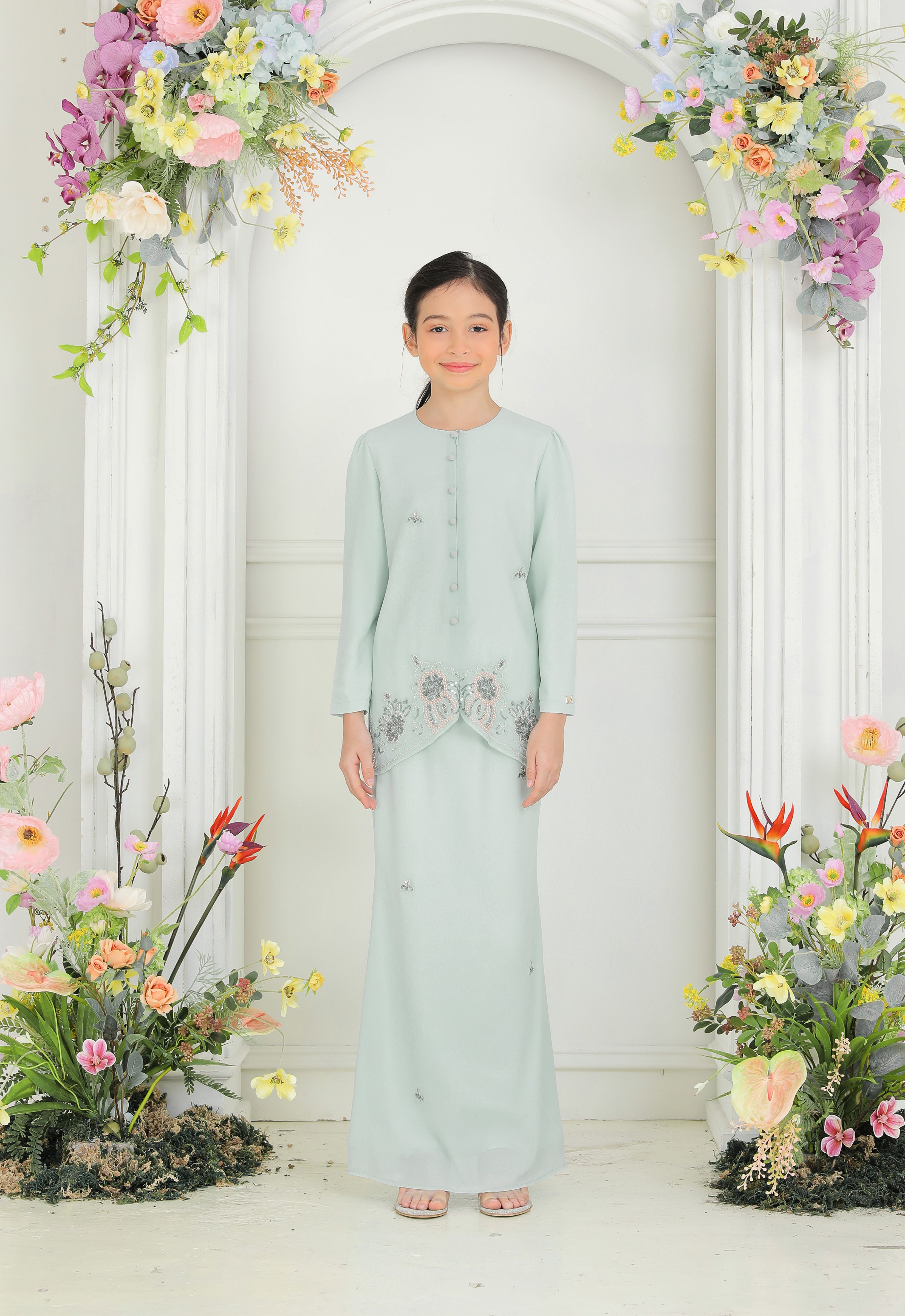 ARYA LUXE KIDS MINI KEBAYA - GRAY GREEN