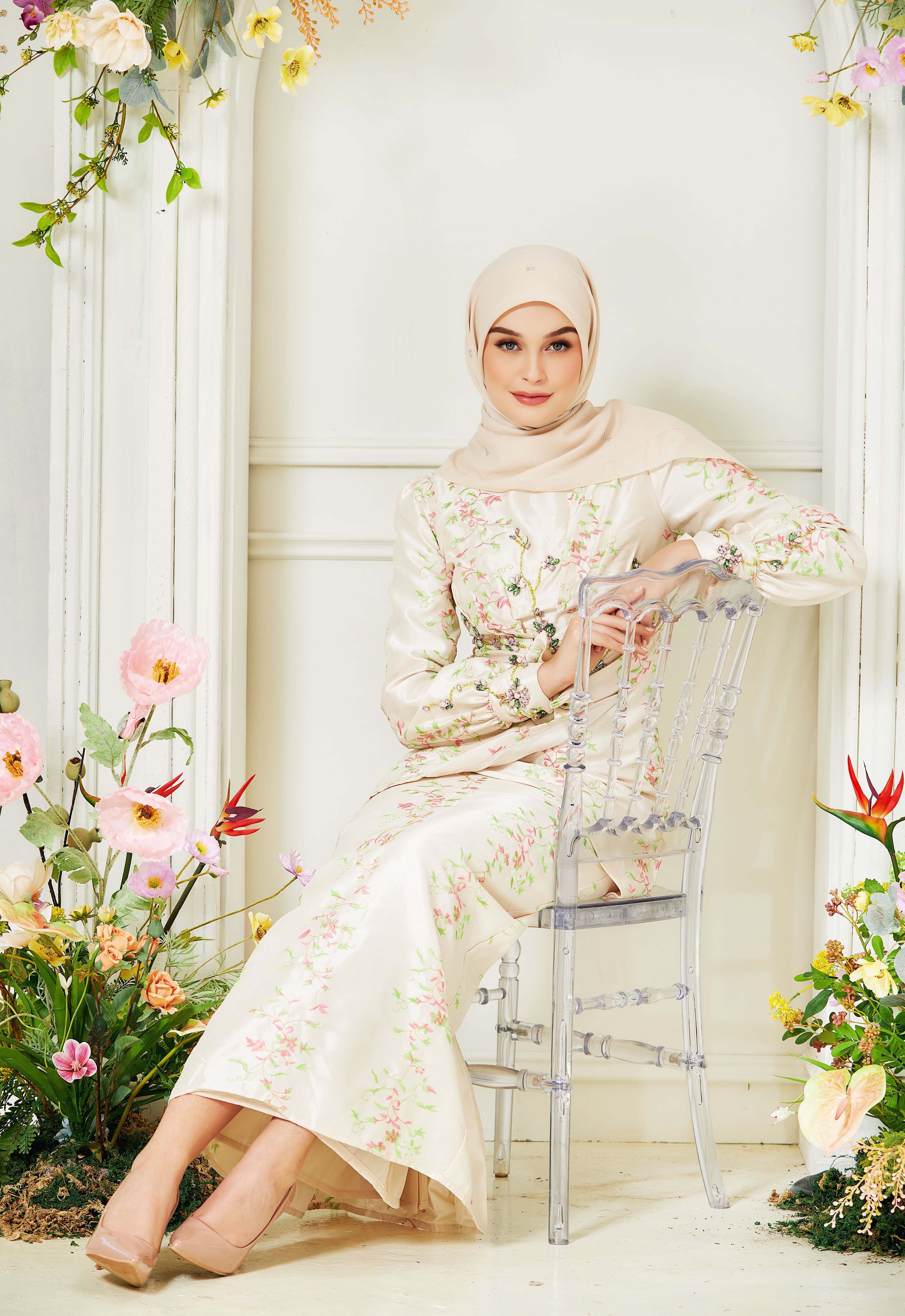 RABECCA LUXE DRAPPED KURUNG - CREAM PINK