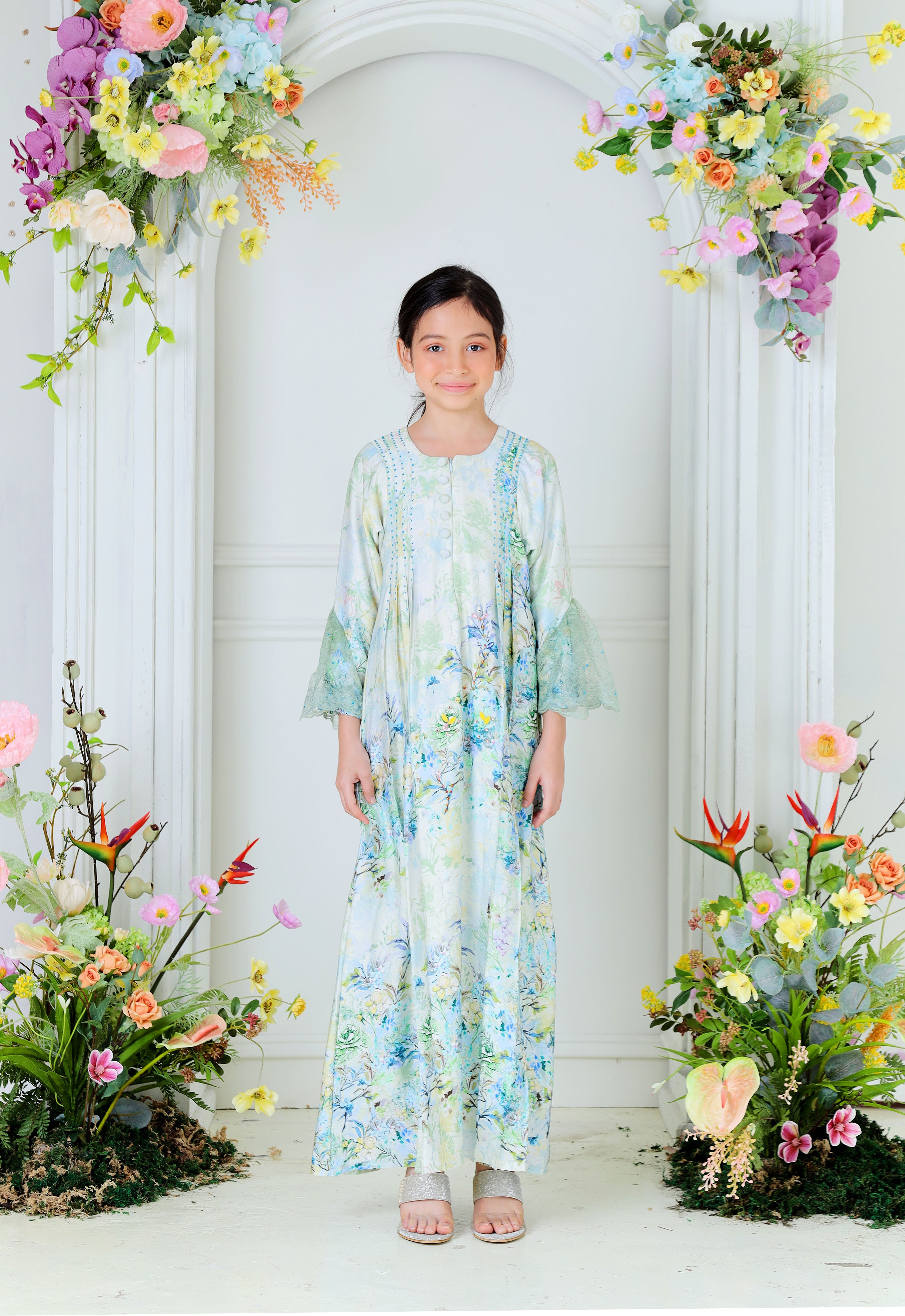 DEENARA KIDS ABAYA - SAGE GREEN