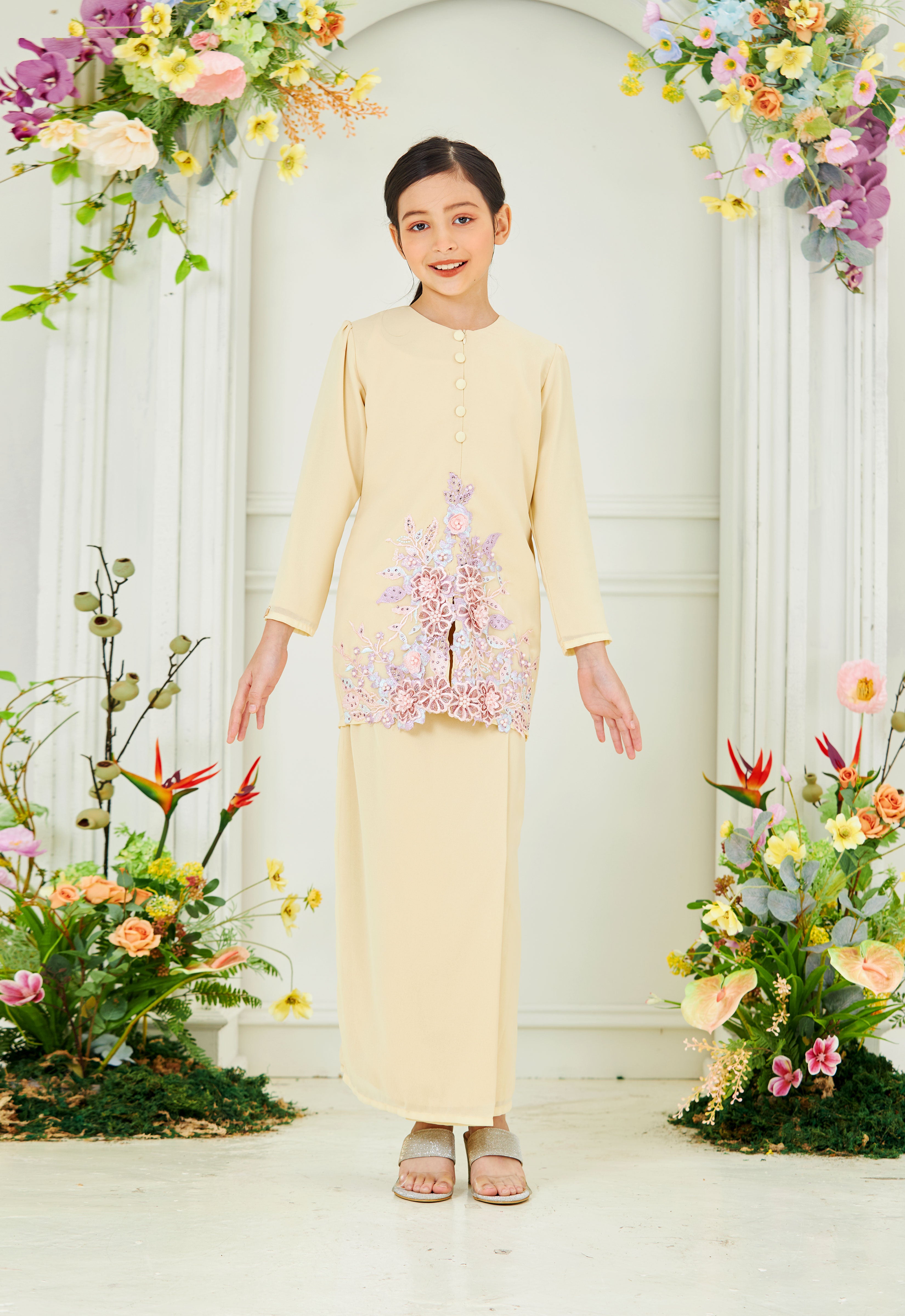 KHADEEJA KIDS KEBAYA - SOFT YELLOW
