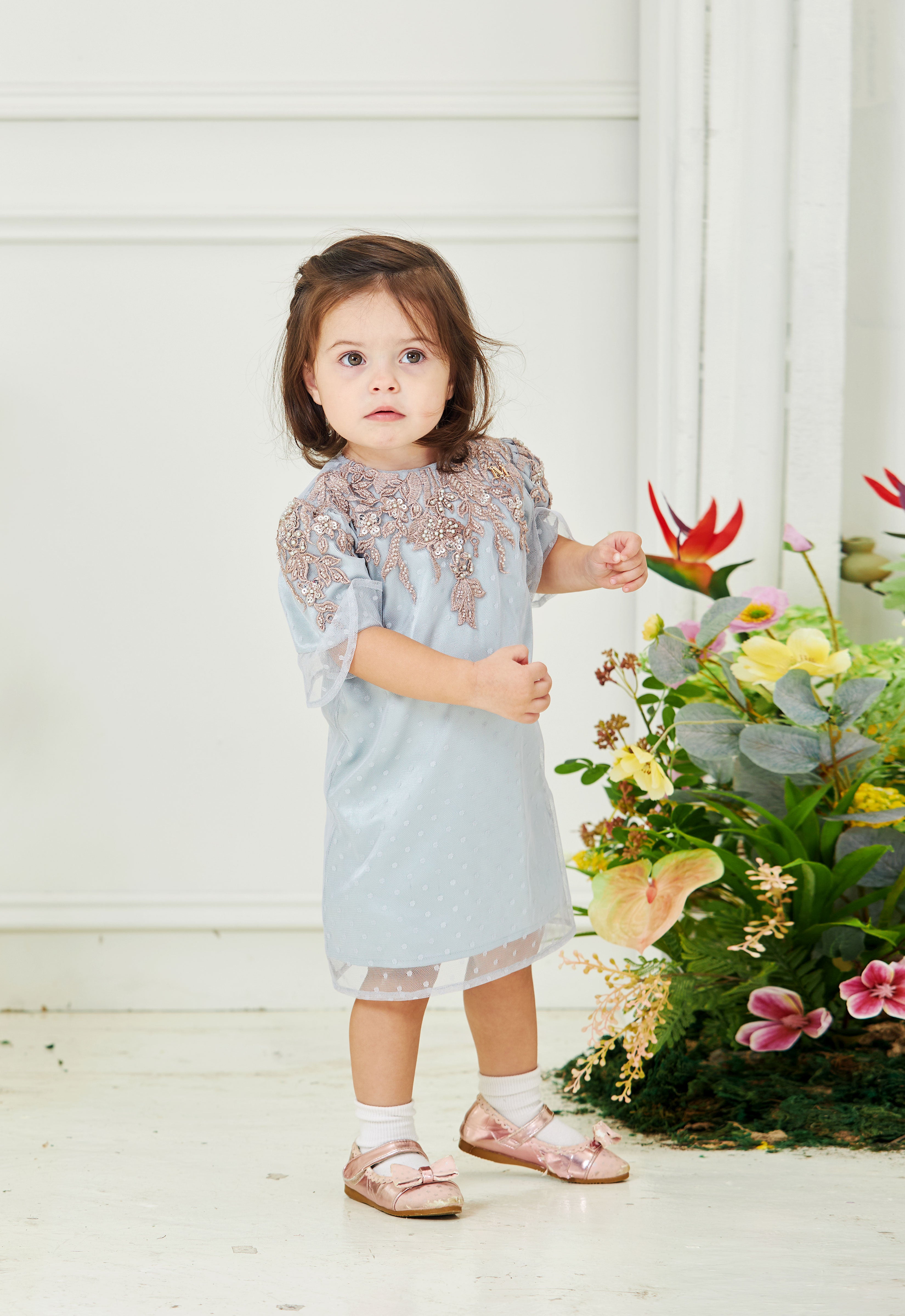 AYANAA LUXE BABY DRESS - GRAY GREEN