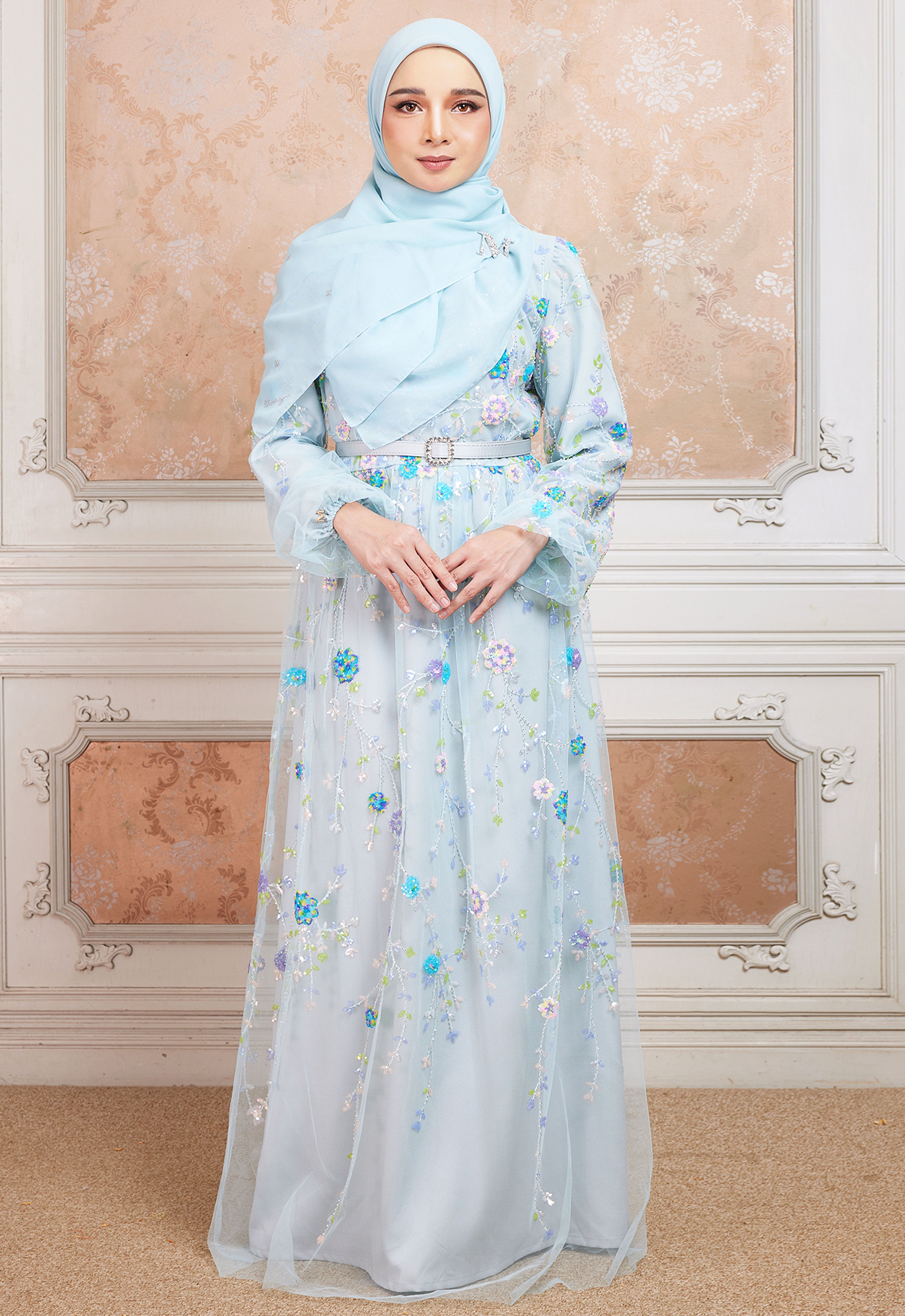 GAUN MAWAR SUPER LUXE - BIRU MUDA