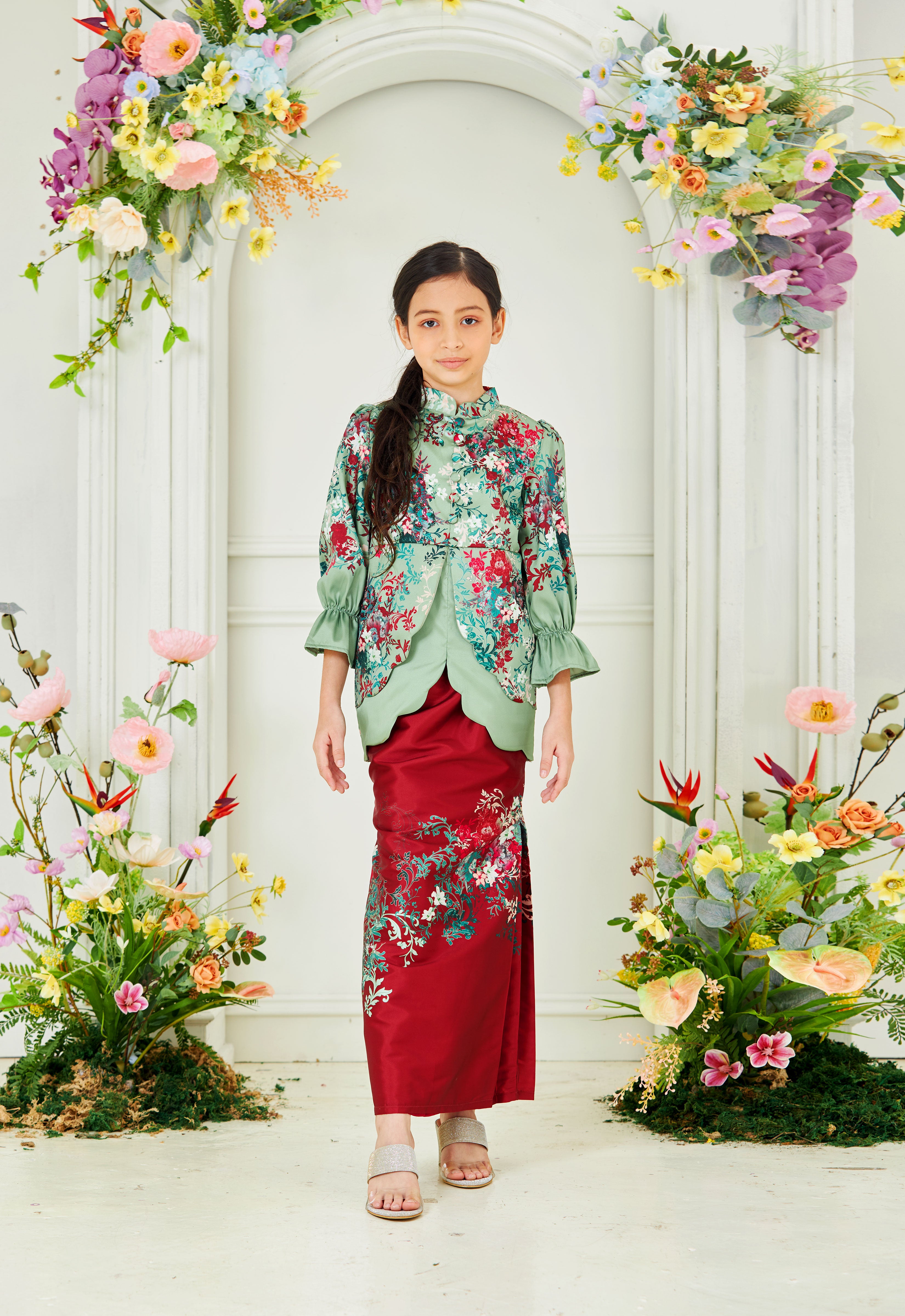 ROZELLA KIDS MINI KURUNG - RED GREEN