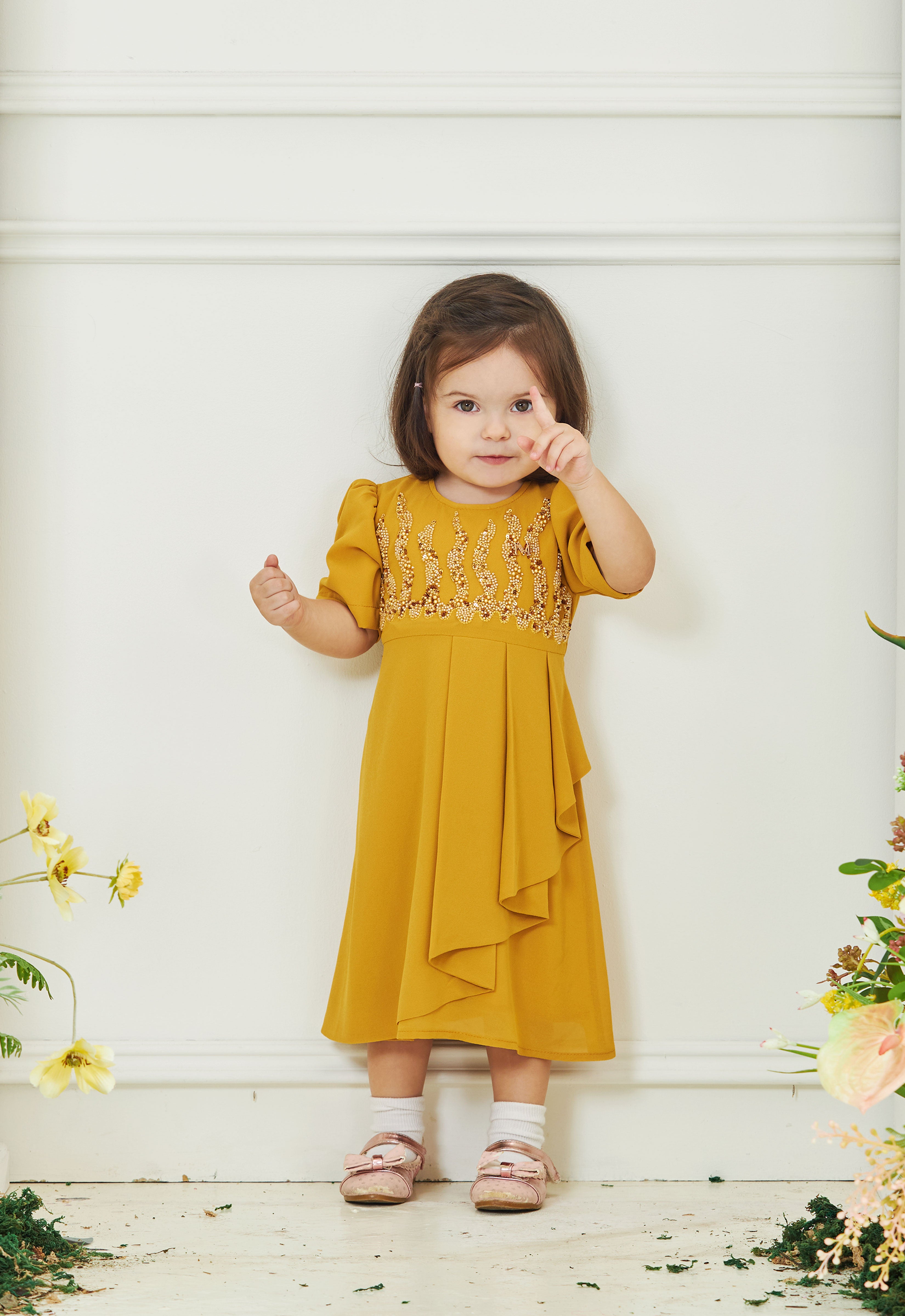 NAYLAA LUXE BABY DRESS - MUSTARD