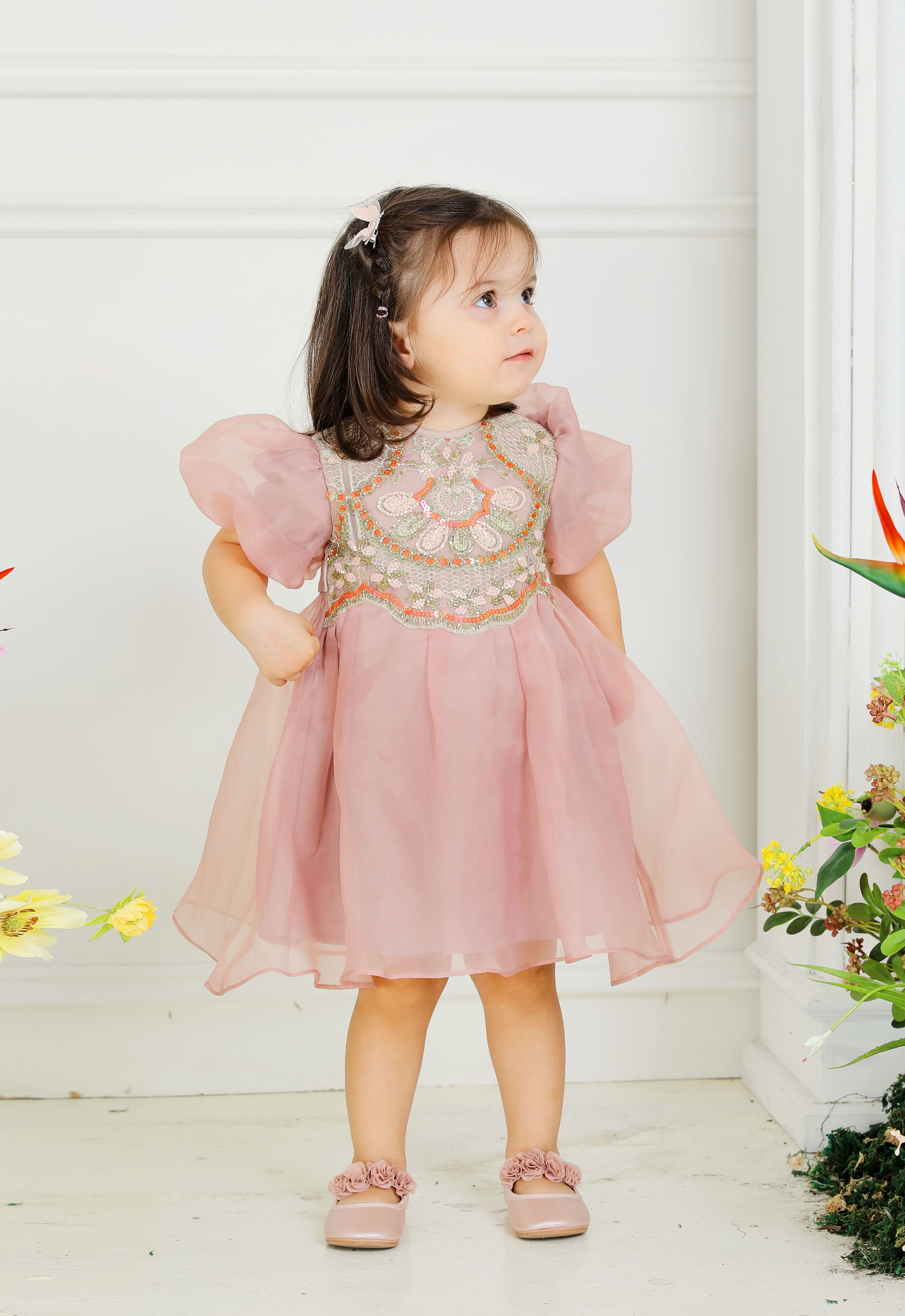 NOURA SUPER LUXE BABY DRESS - DUSTY ROSE