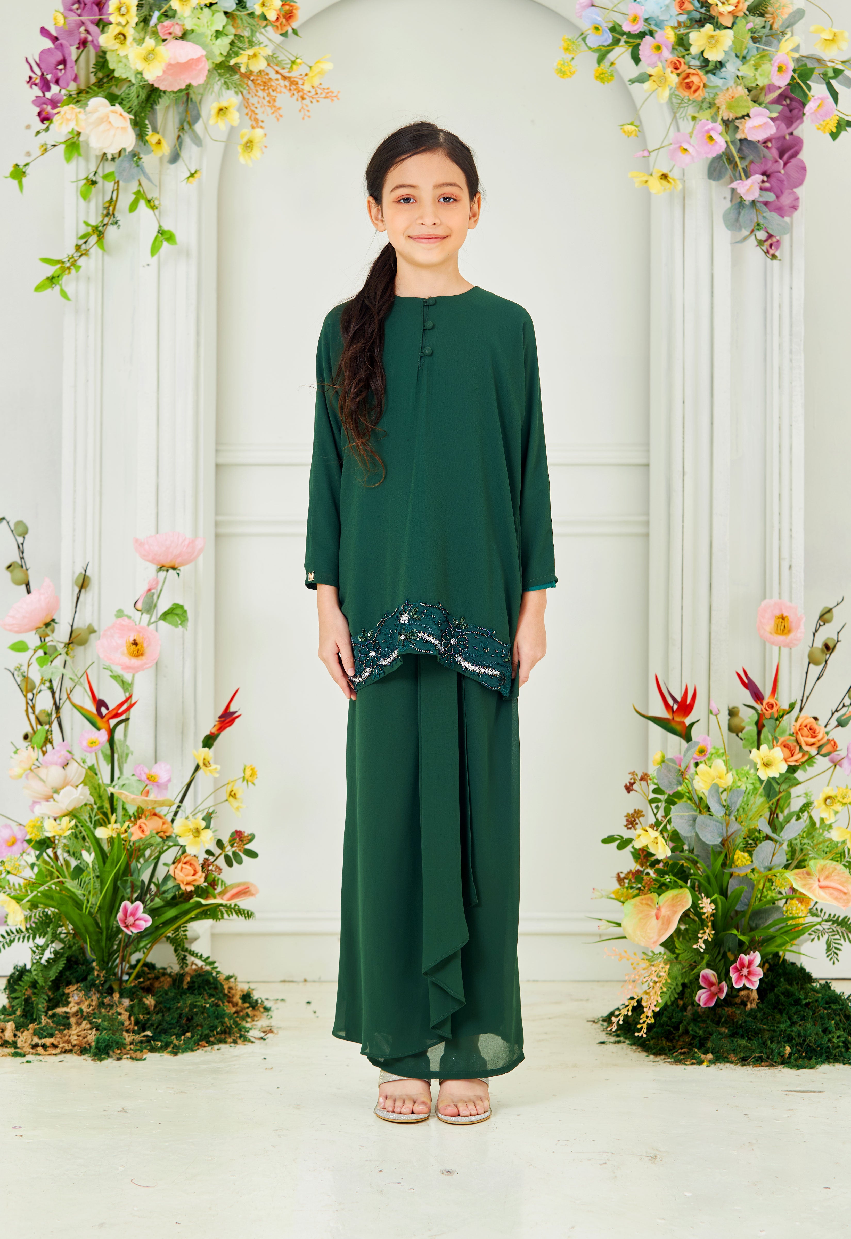 RANIA KIDS KAFTAN KURUNG - FORMAL GREEN