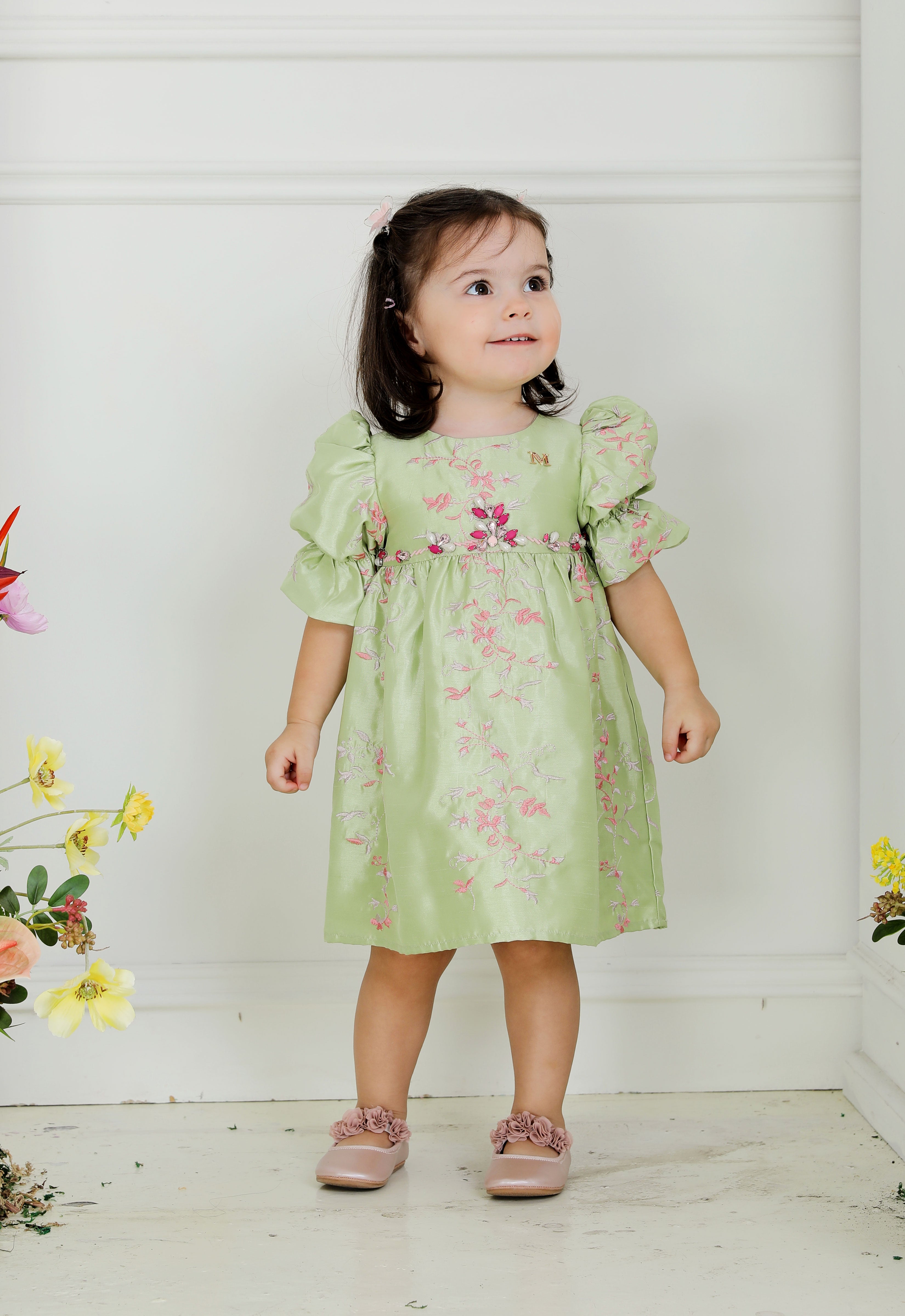 RABECCA LUXE BABY DRESS - GREEN PINK