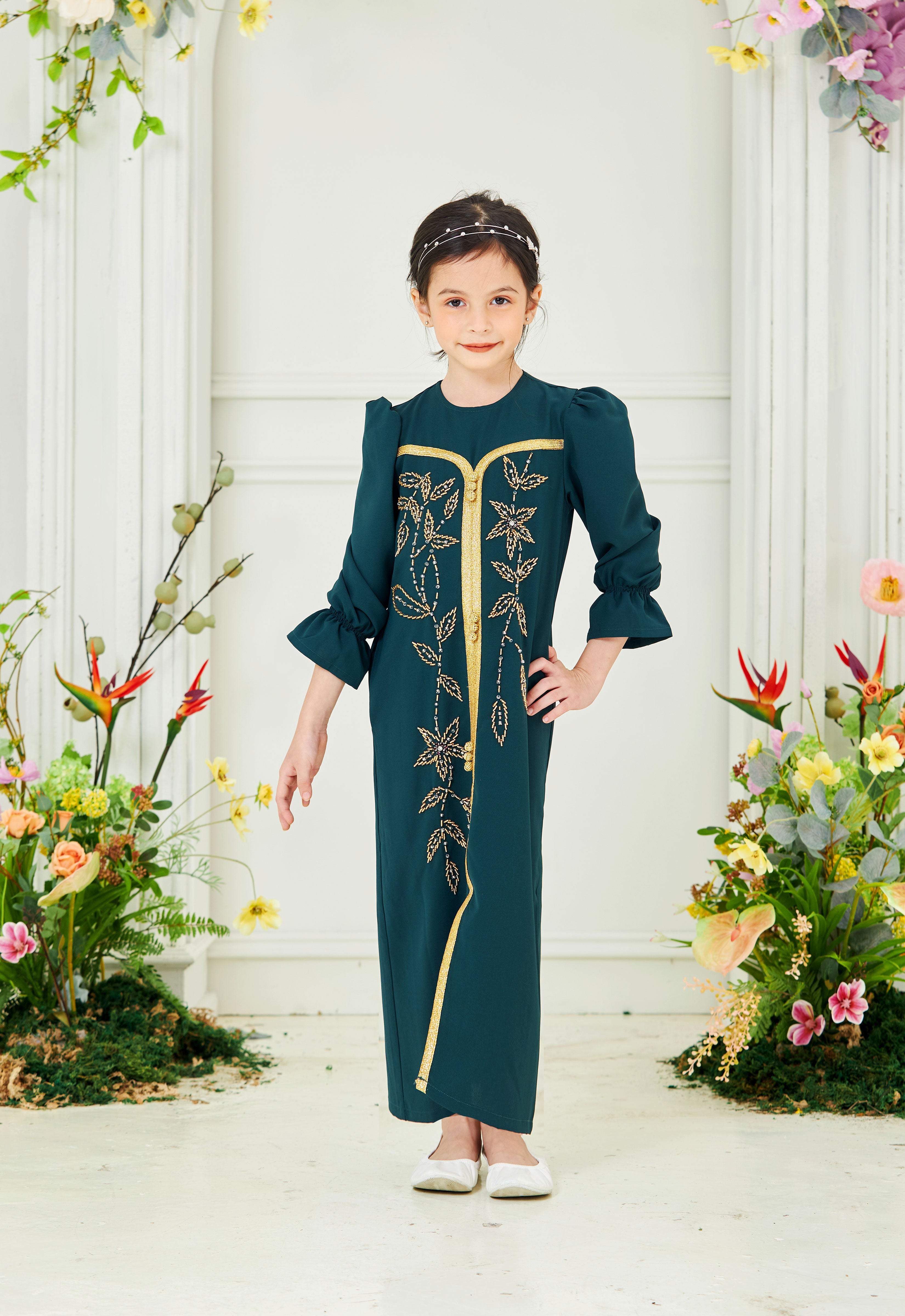 HUMAYRA KIDS ABAYA - EMERALD GREEN