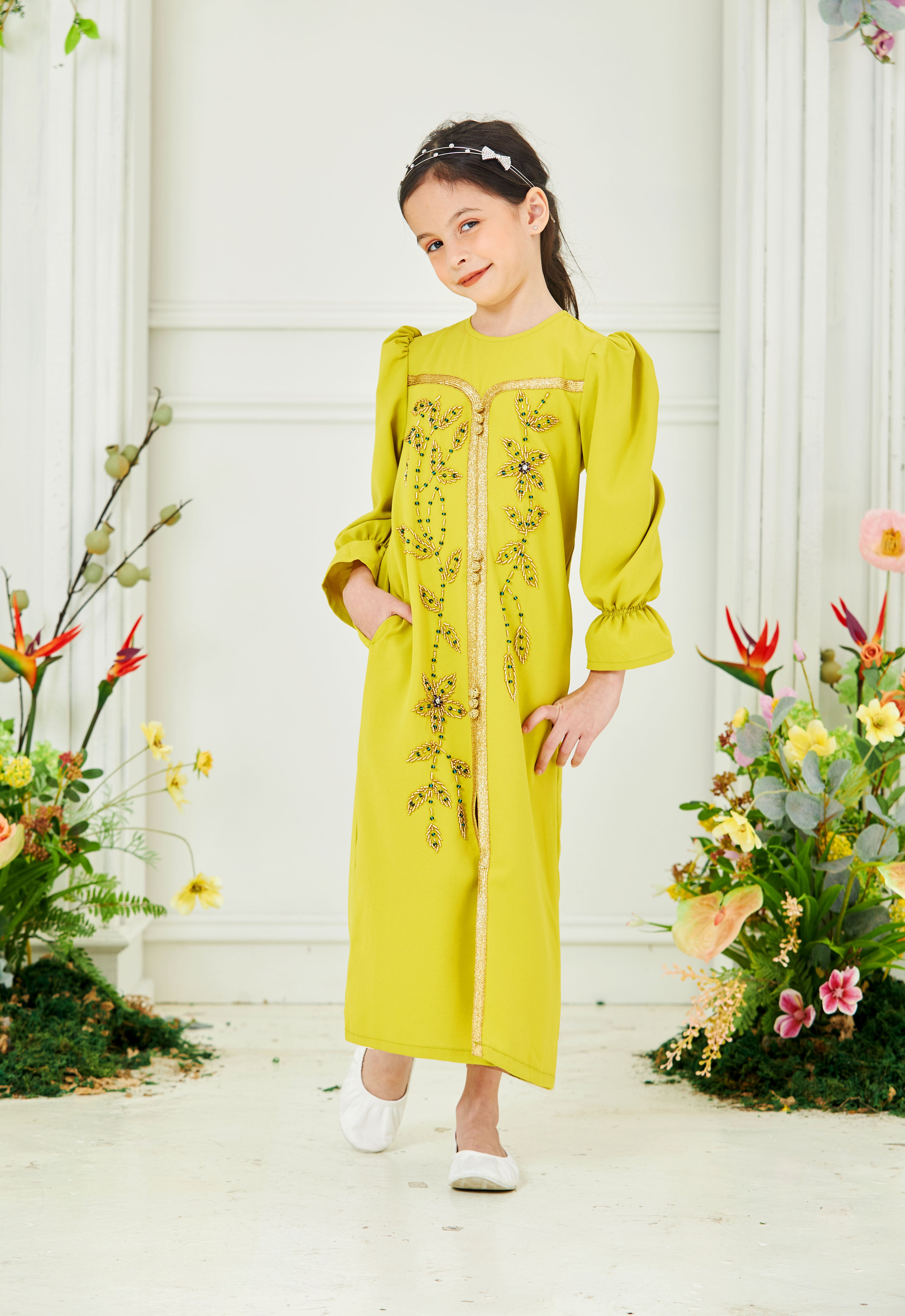 HUMAYRA KIDS ABAYA - GREEN