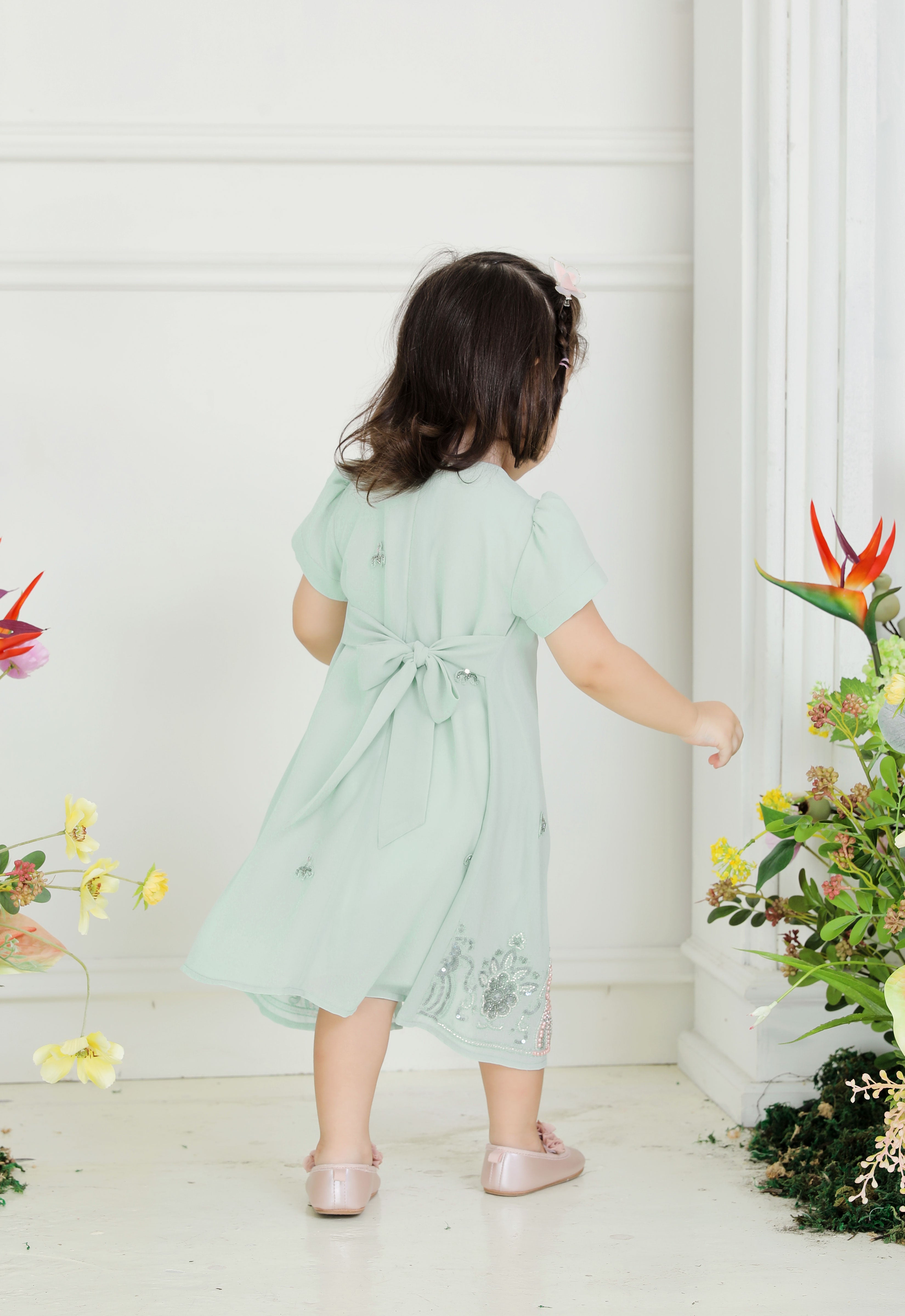 ARYA LUXE BABY DRESS - GRAY GREEN