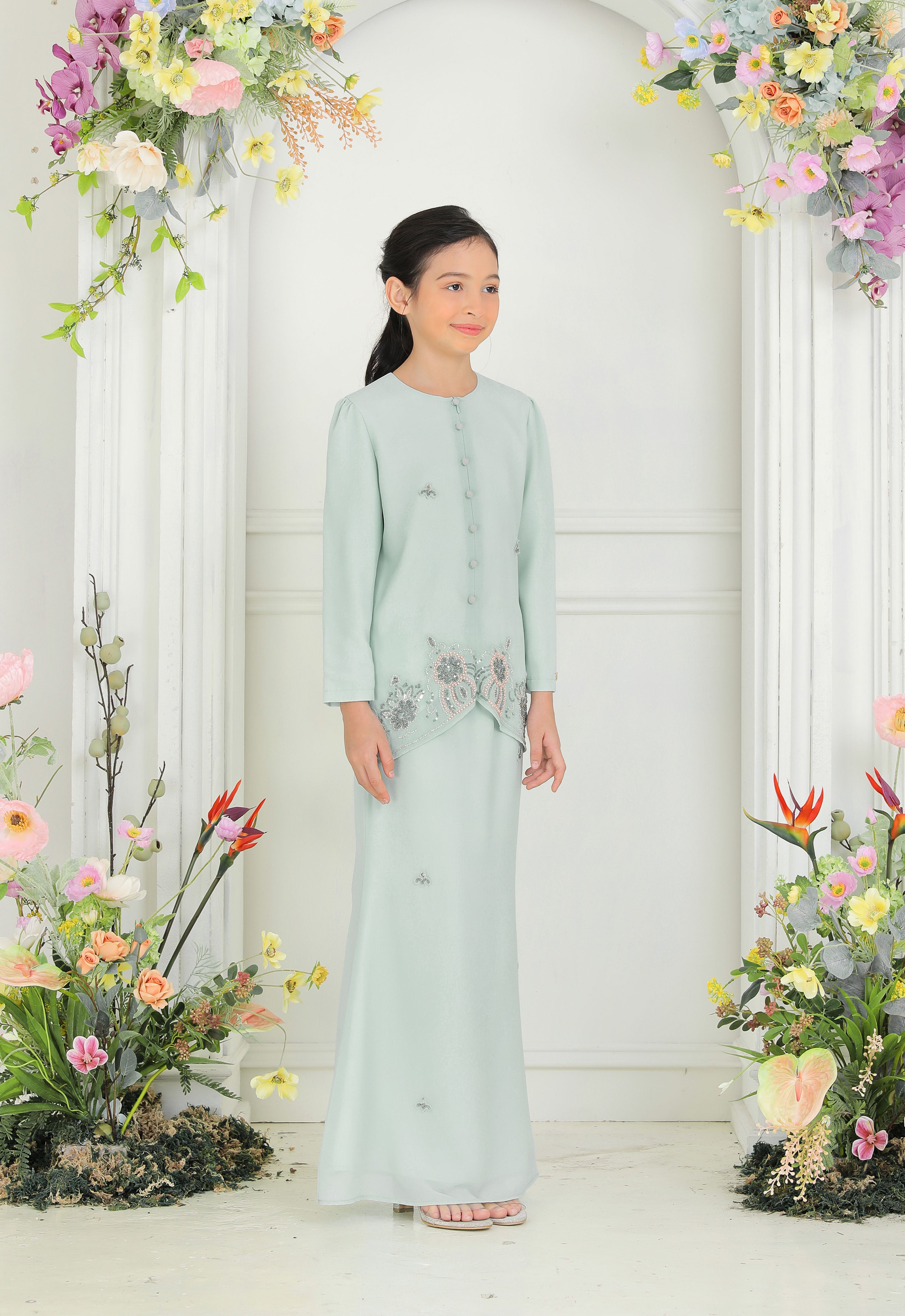 ARYA LUXE KIDS MINI KEBAYA - GRAY GREEN