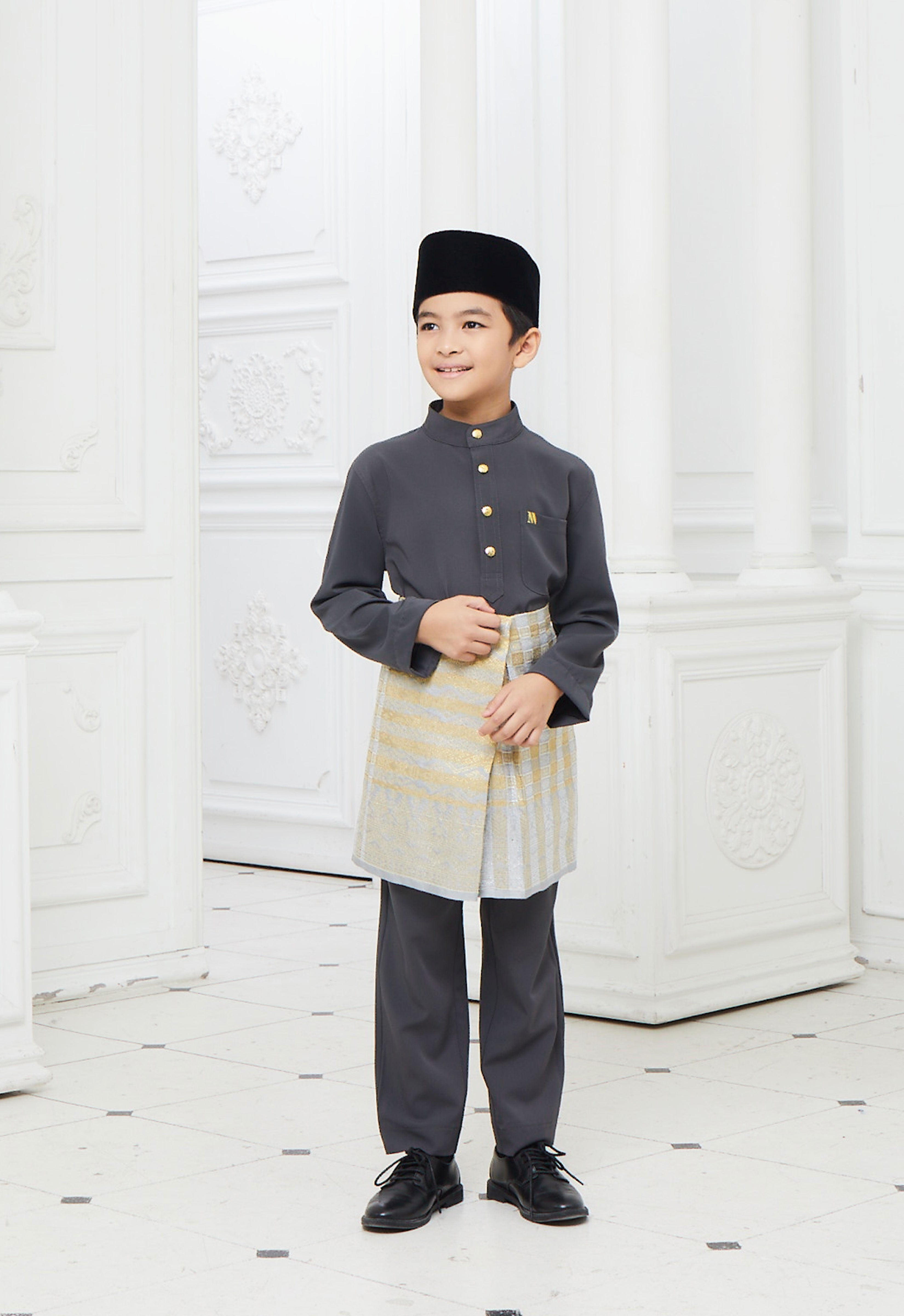 BAJU MELAYU KIDS - DARK GRAY