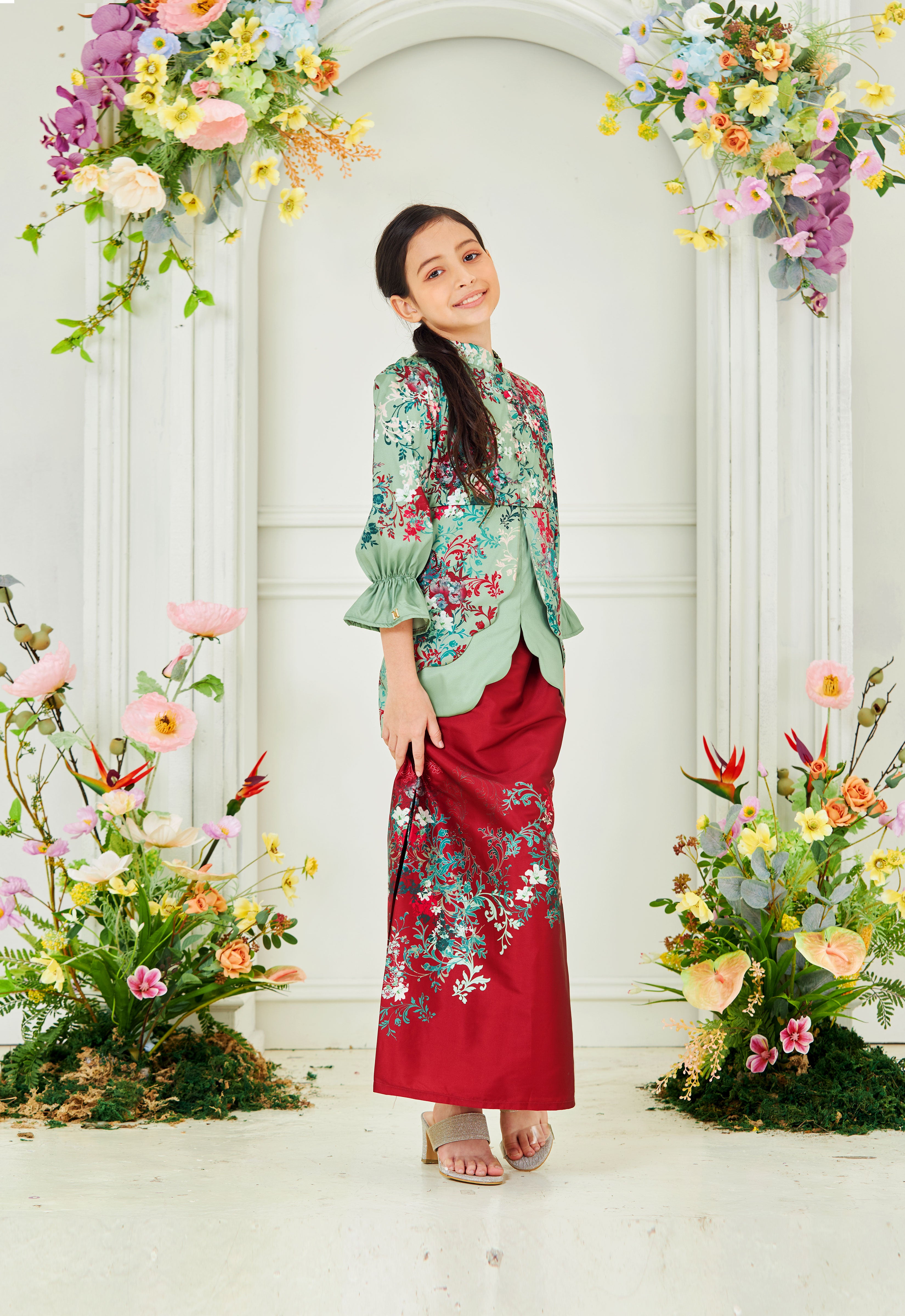 ROZELLA KIDS MINI KURUNG - RED GREEN