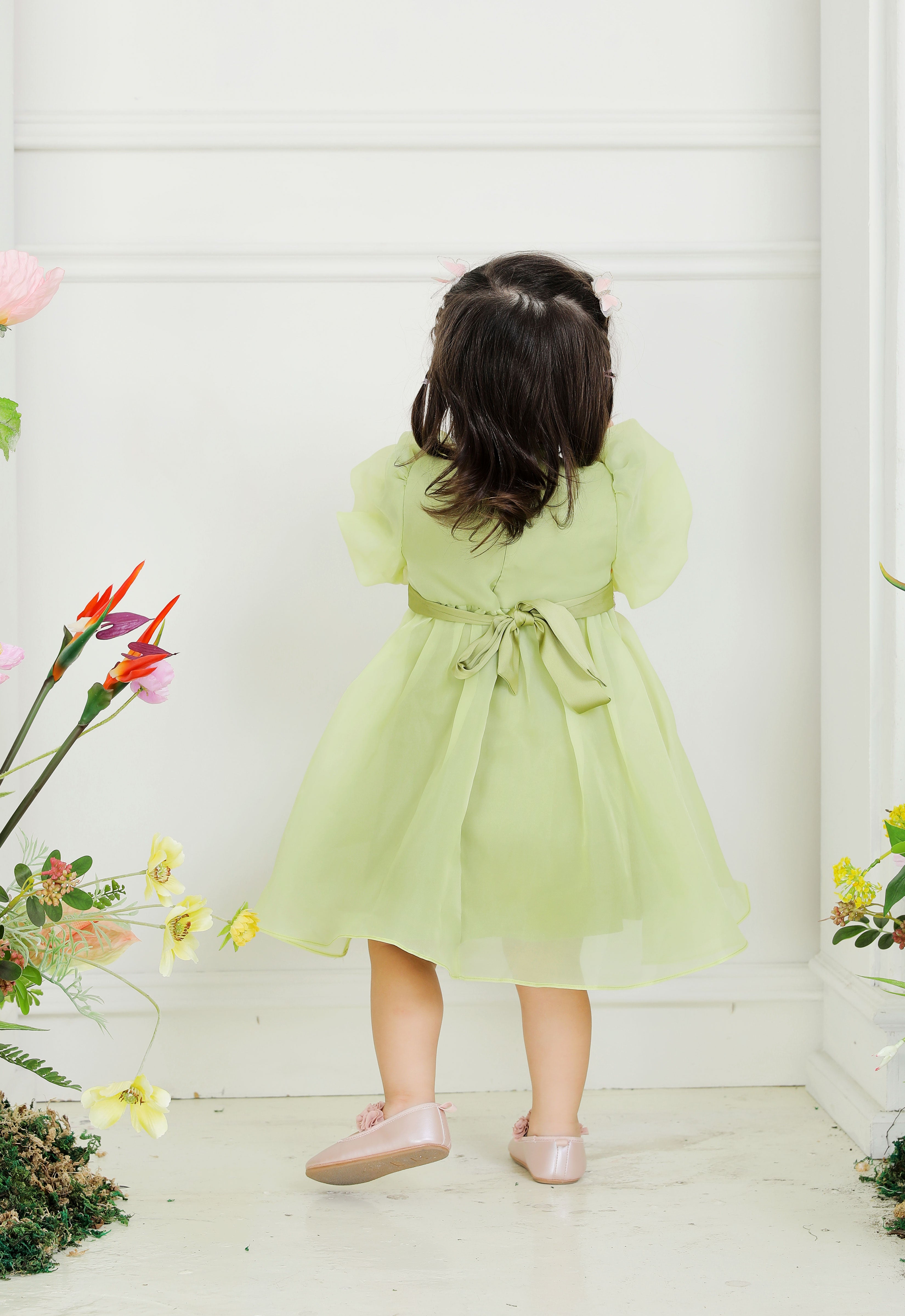NOURA SUPER LUXE BABY DRESS - MOSS GREEN