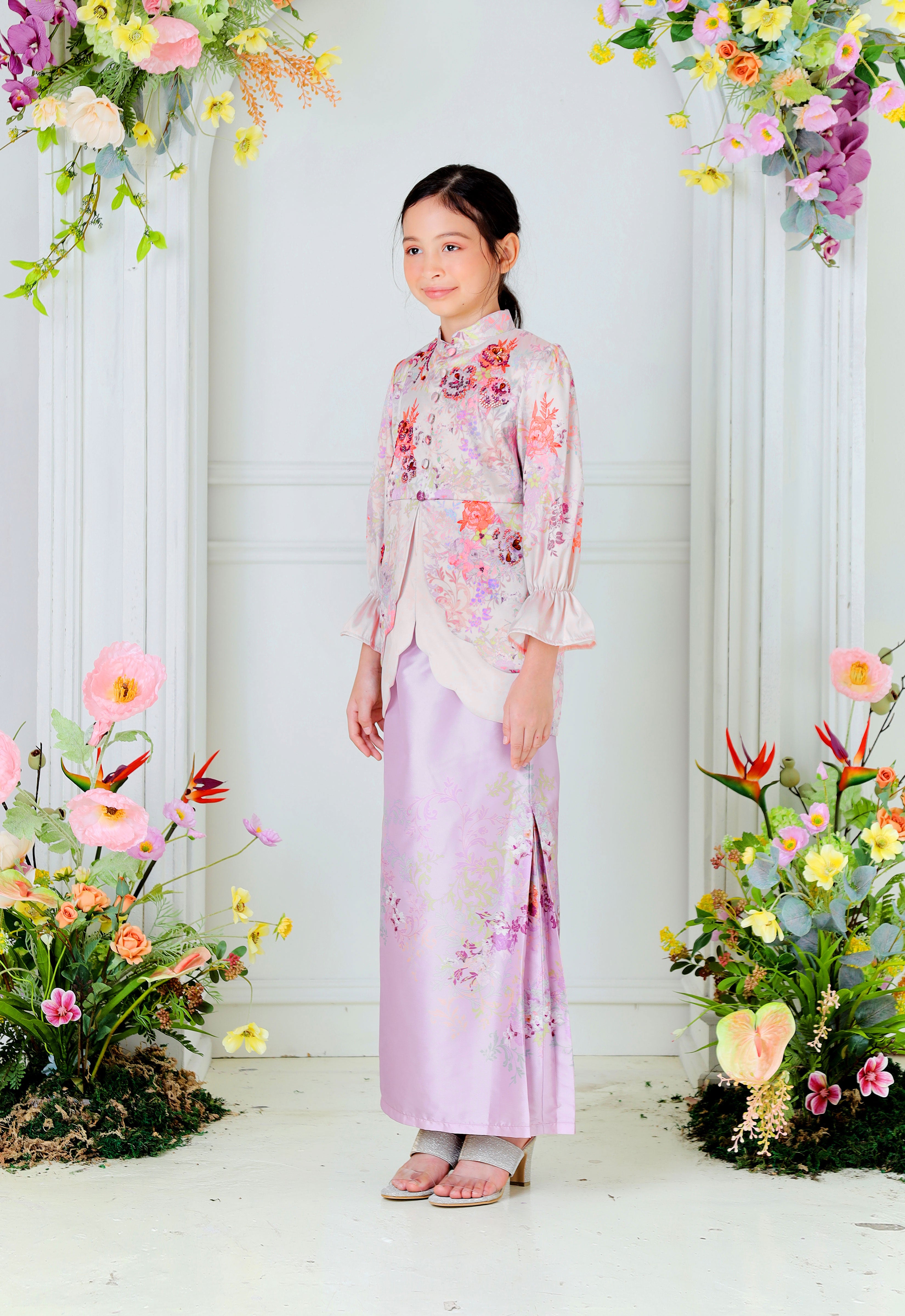 ROZELLA KIDS MINI KURUNG - LILAC CREAM