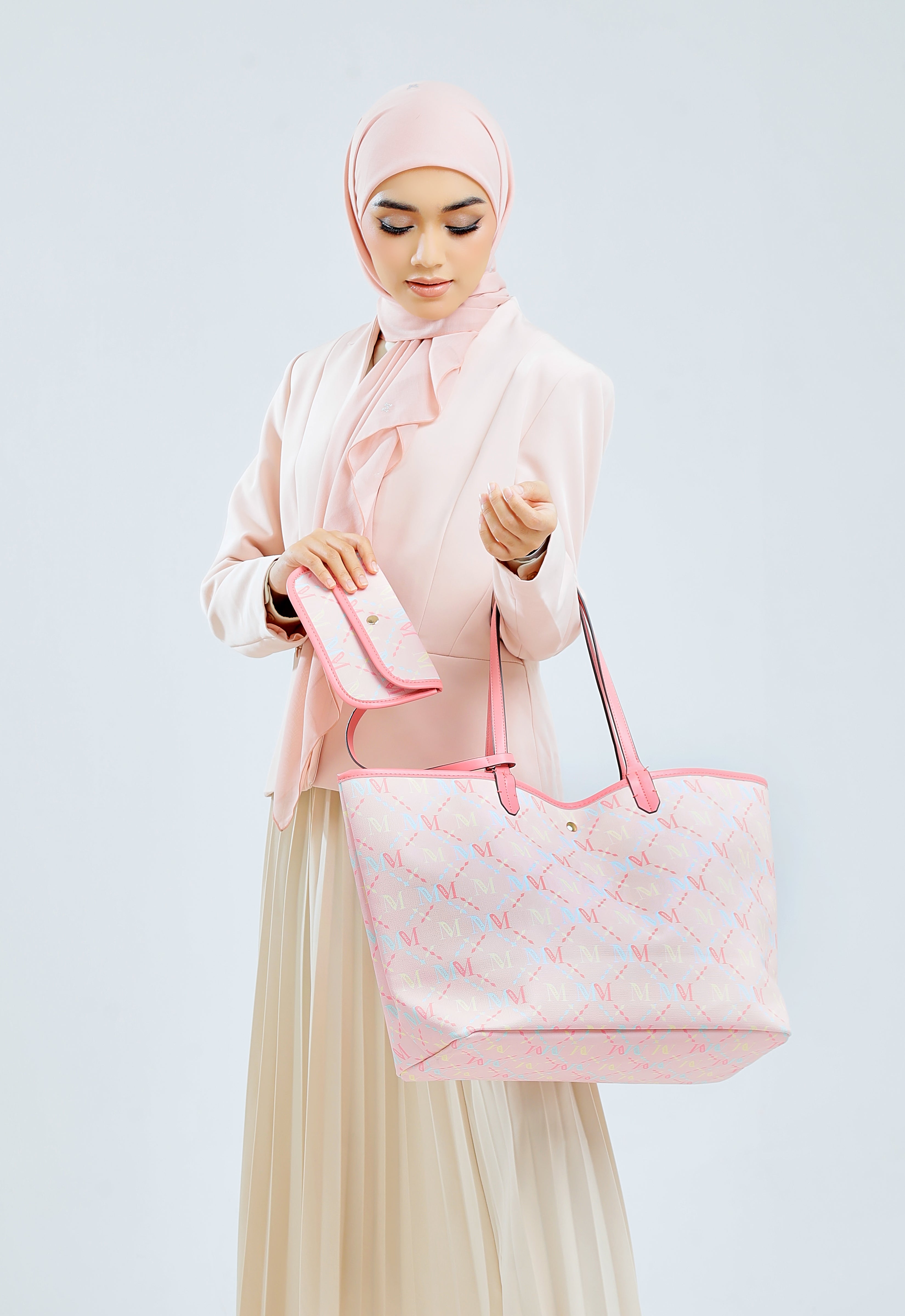ARYA MONOGRAM TOTE BAG - DUSTY PINK
