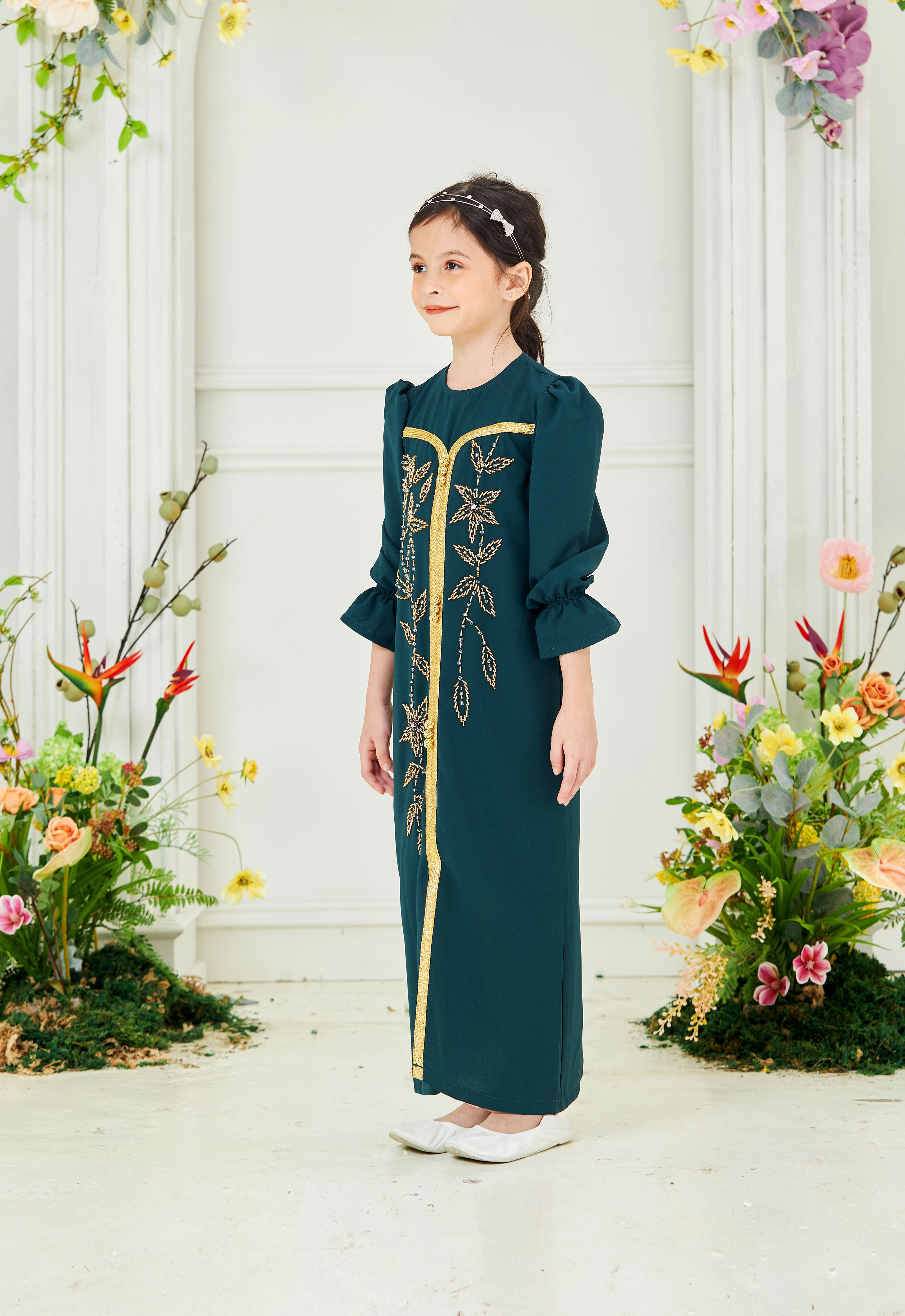 HUMAYRA KIDS ABAYA - EMERALD GREEN