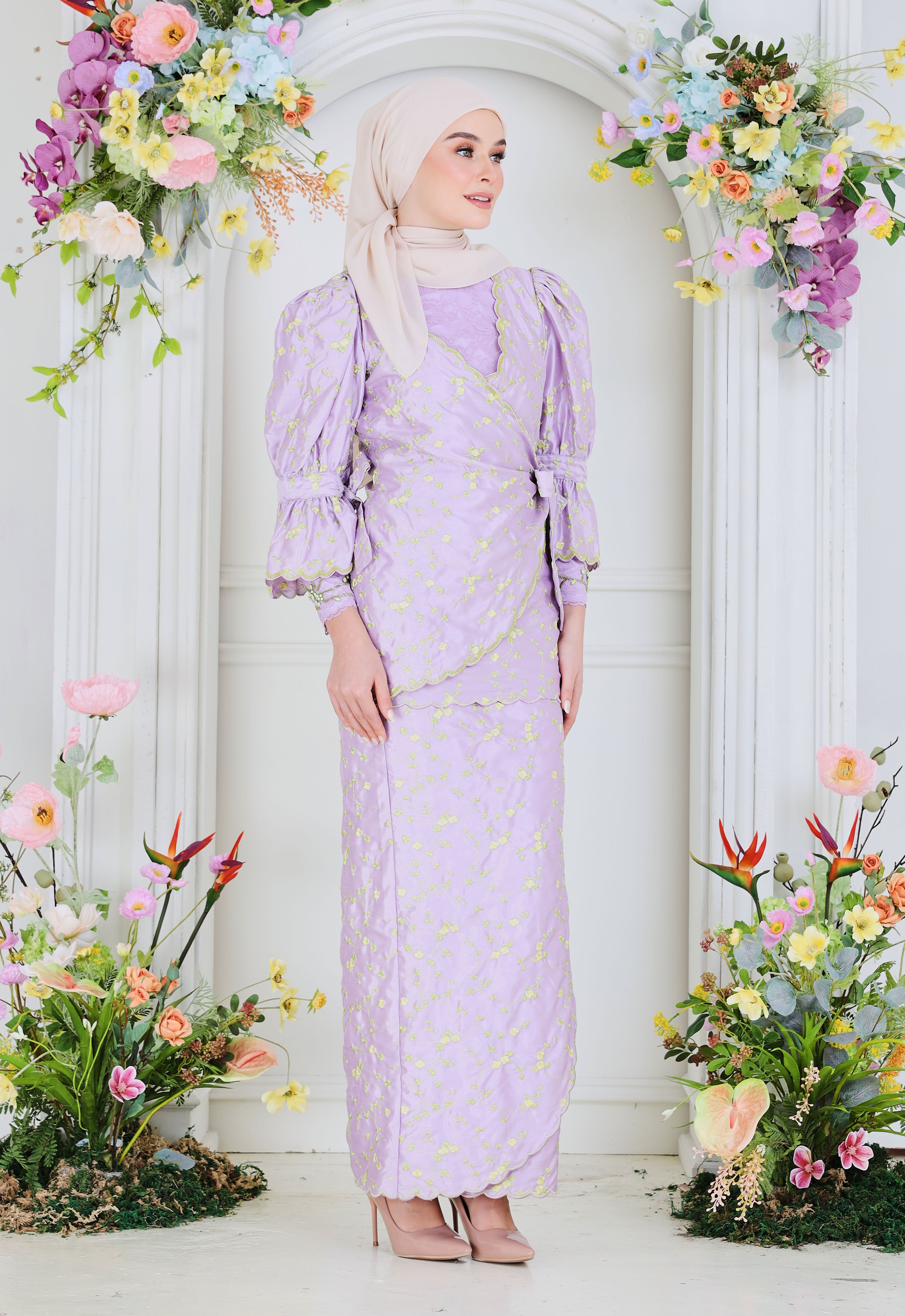 BELINDA LUXE DRAPPED KURUNG - PURPLE YELLOW