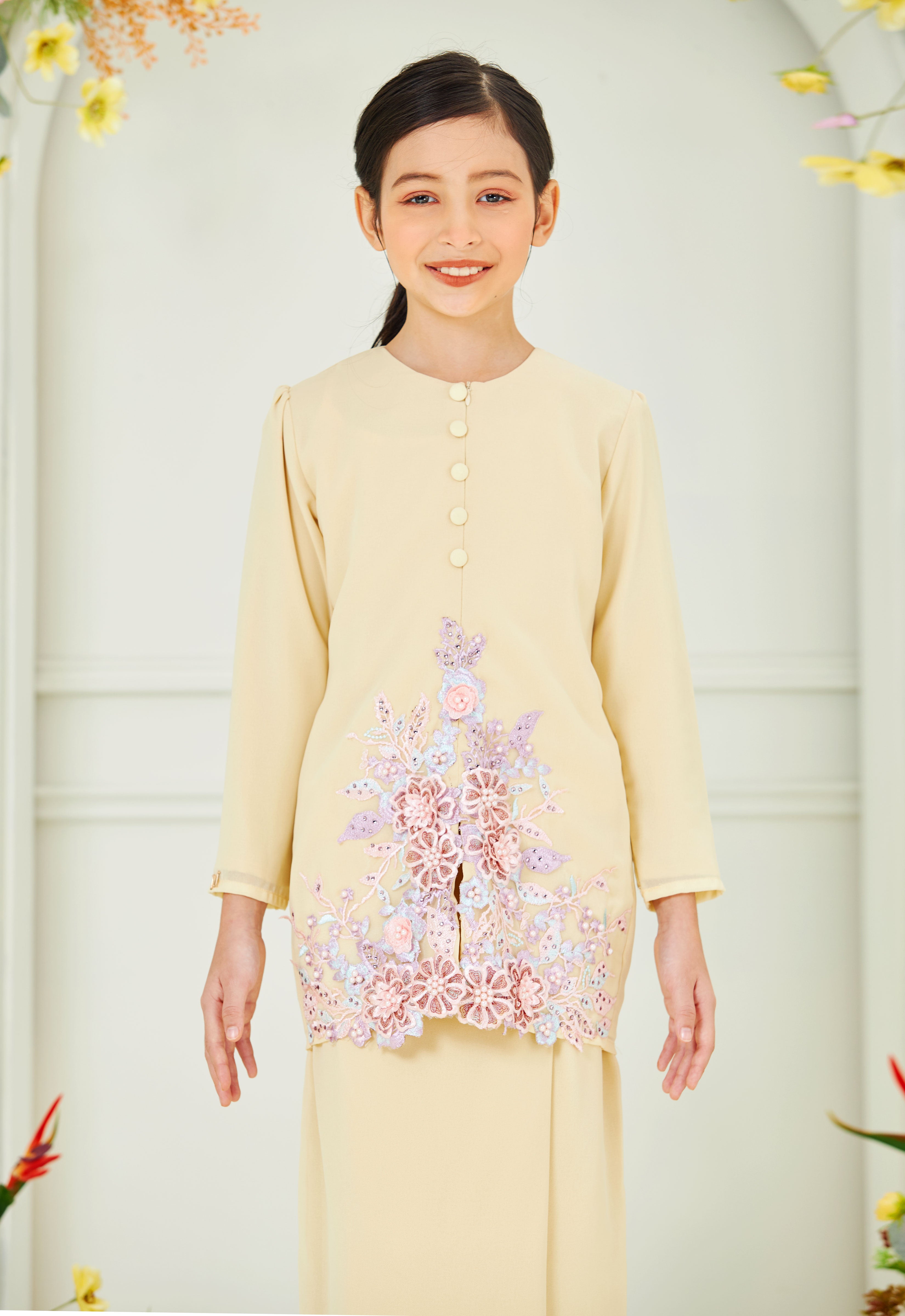 KHADEEJA KIDS KEBAYA - SOFT YELLOW