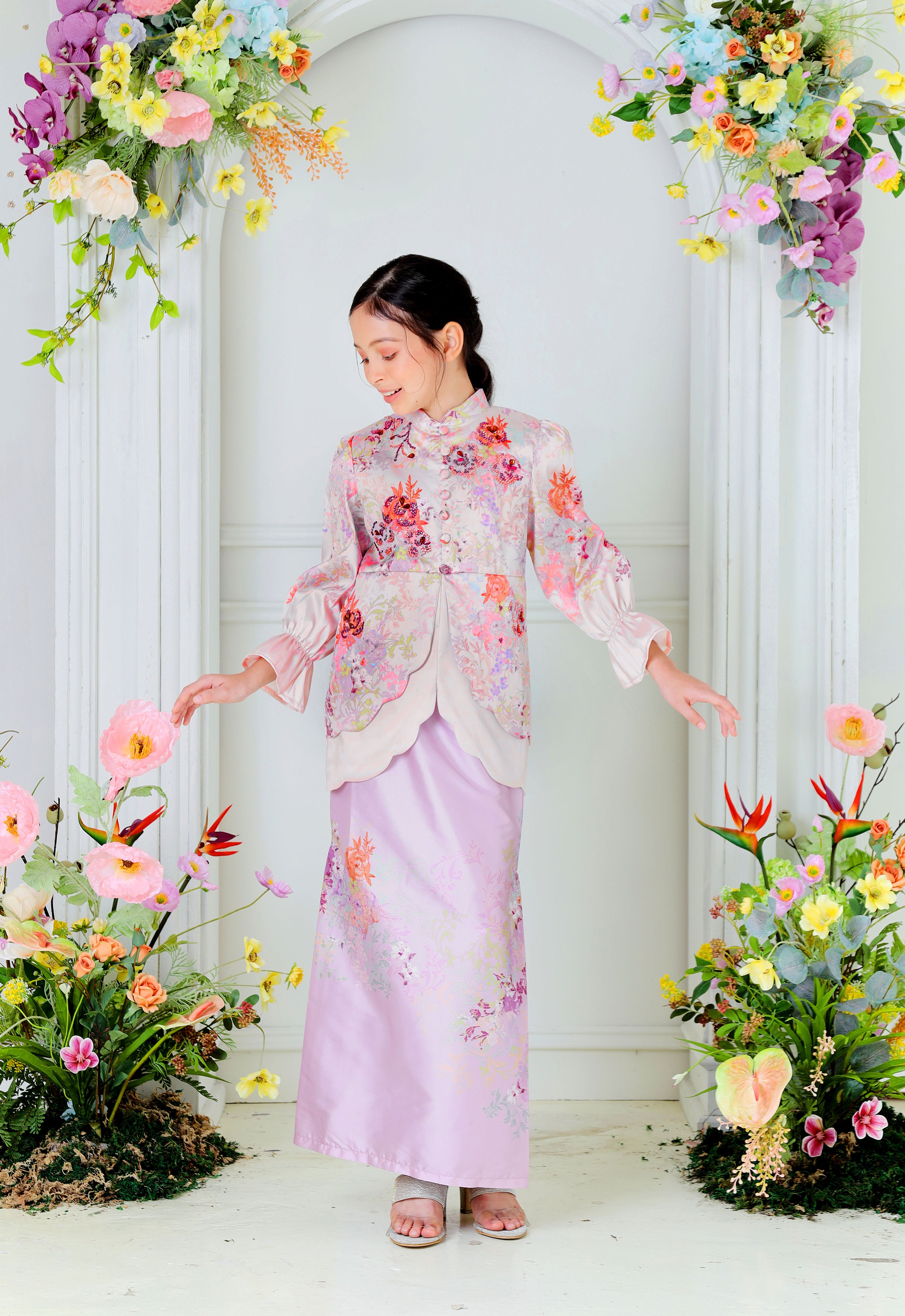 ROZELLA KIDS MINI KURUNG - LILAC CREAM