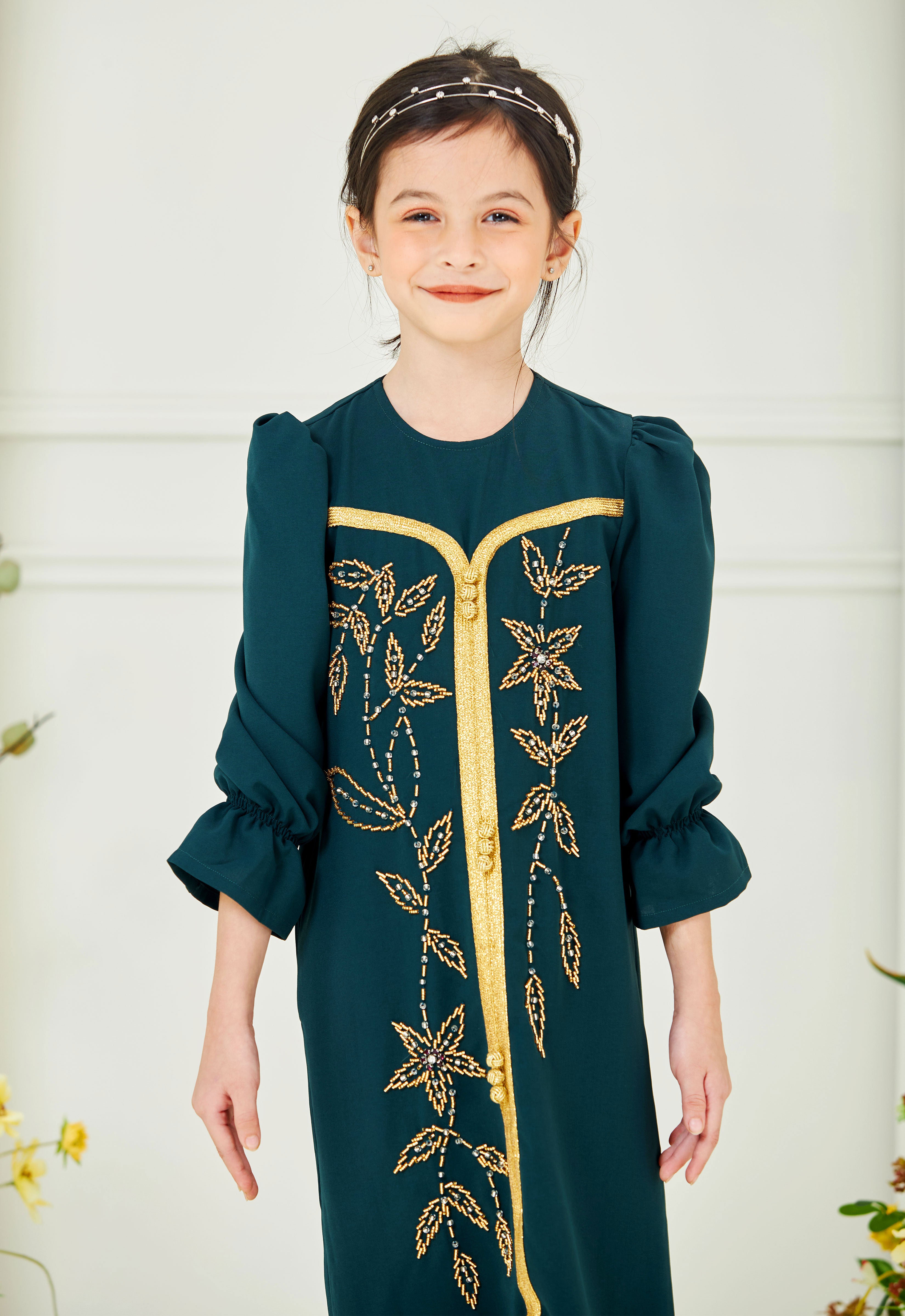HUMAYRA KIDS ABAYA - EMERALD GREEN