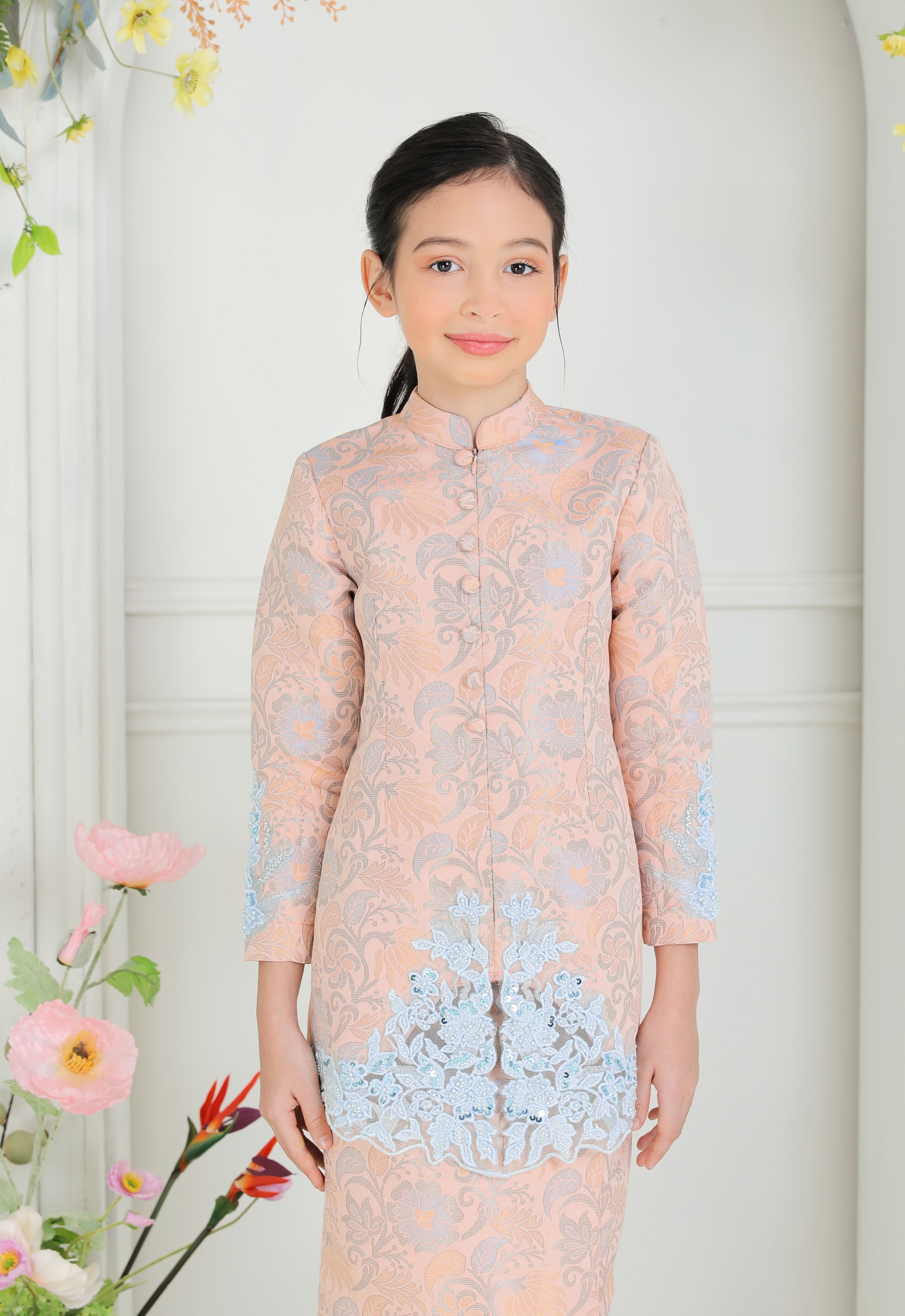 CHE AZIZAH LUXE KIDS KEBAYA - PINK BLUE