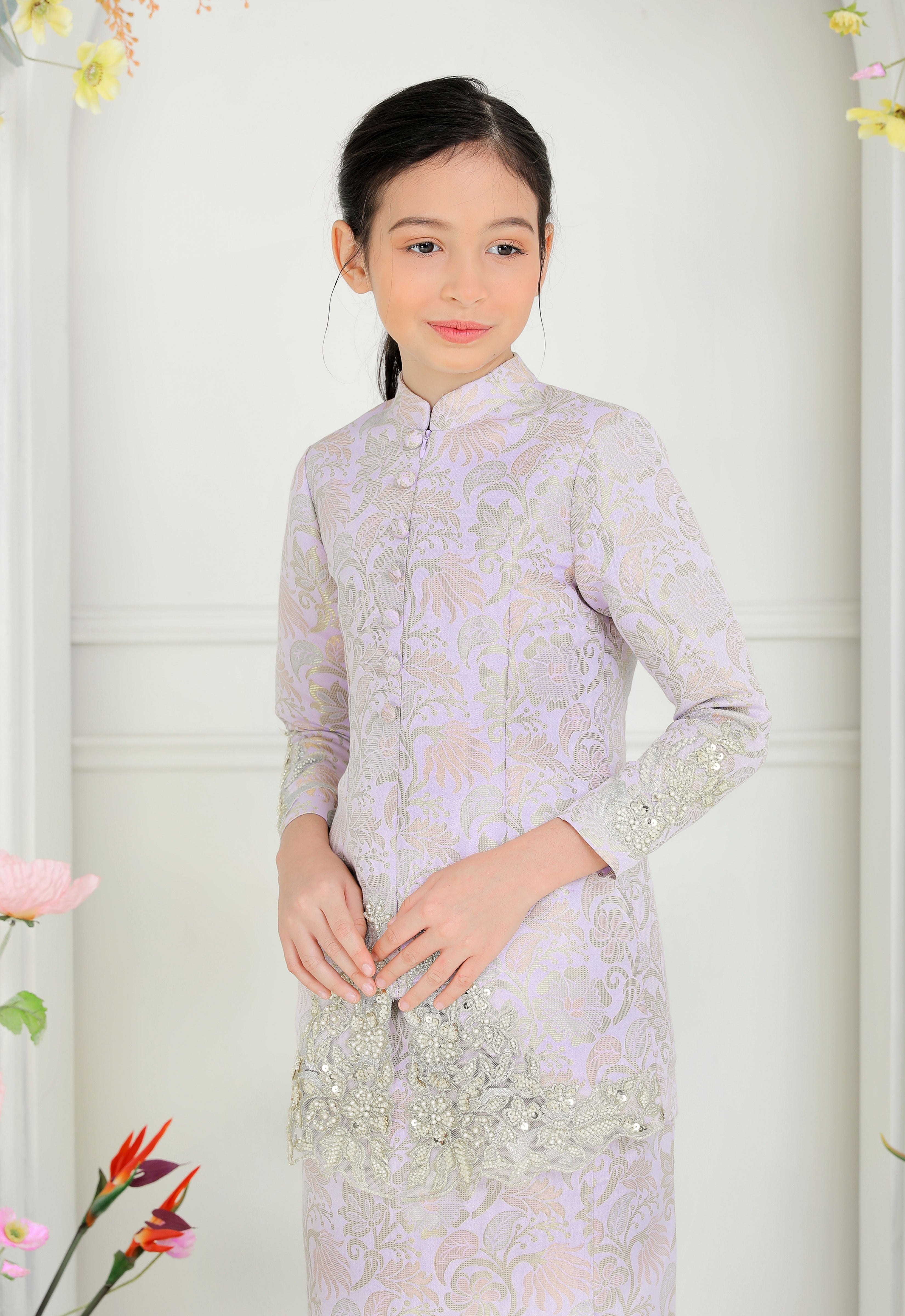 CHE AZIZAH LUXE KIDS KEBAYA - PURPLE GREEN