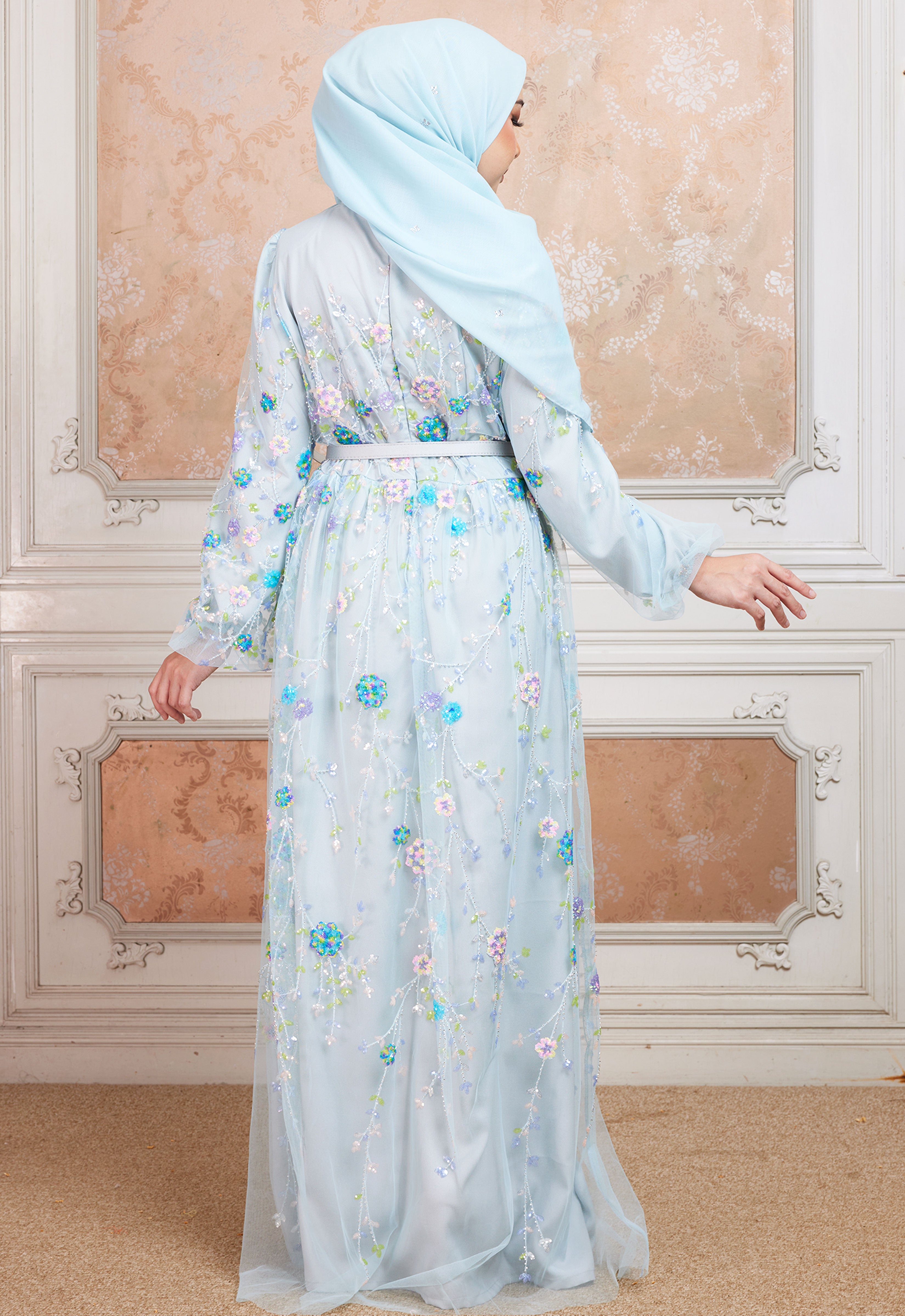 GAUN MAWAR SUPER LUXE - BIRU MUDA (AS-IS)