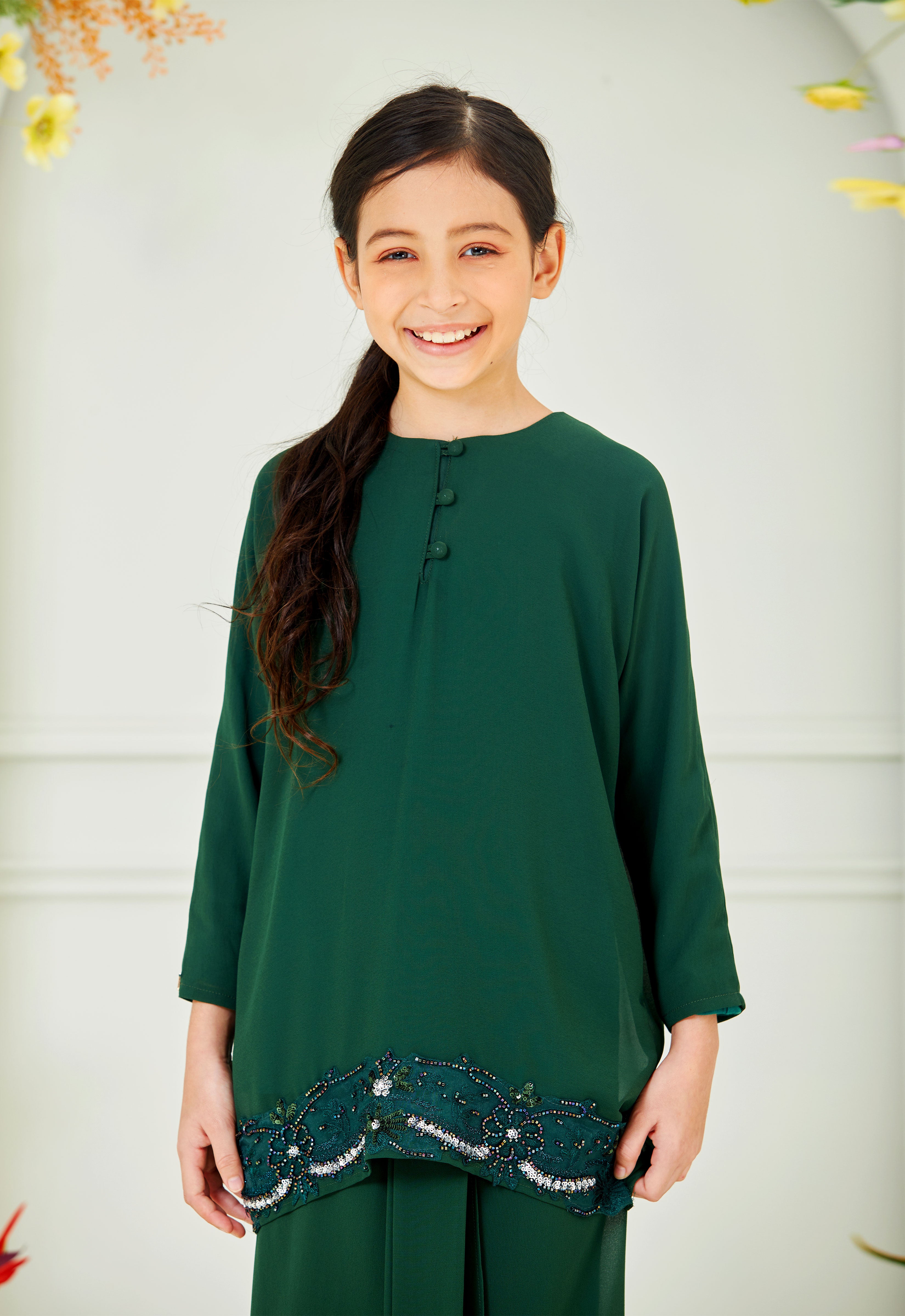 RANIA KIDS KAFTAN KURUNG - FORMAL GREEN