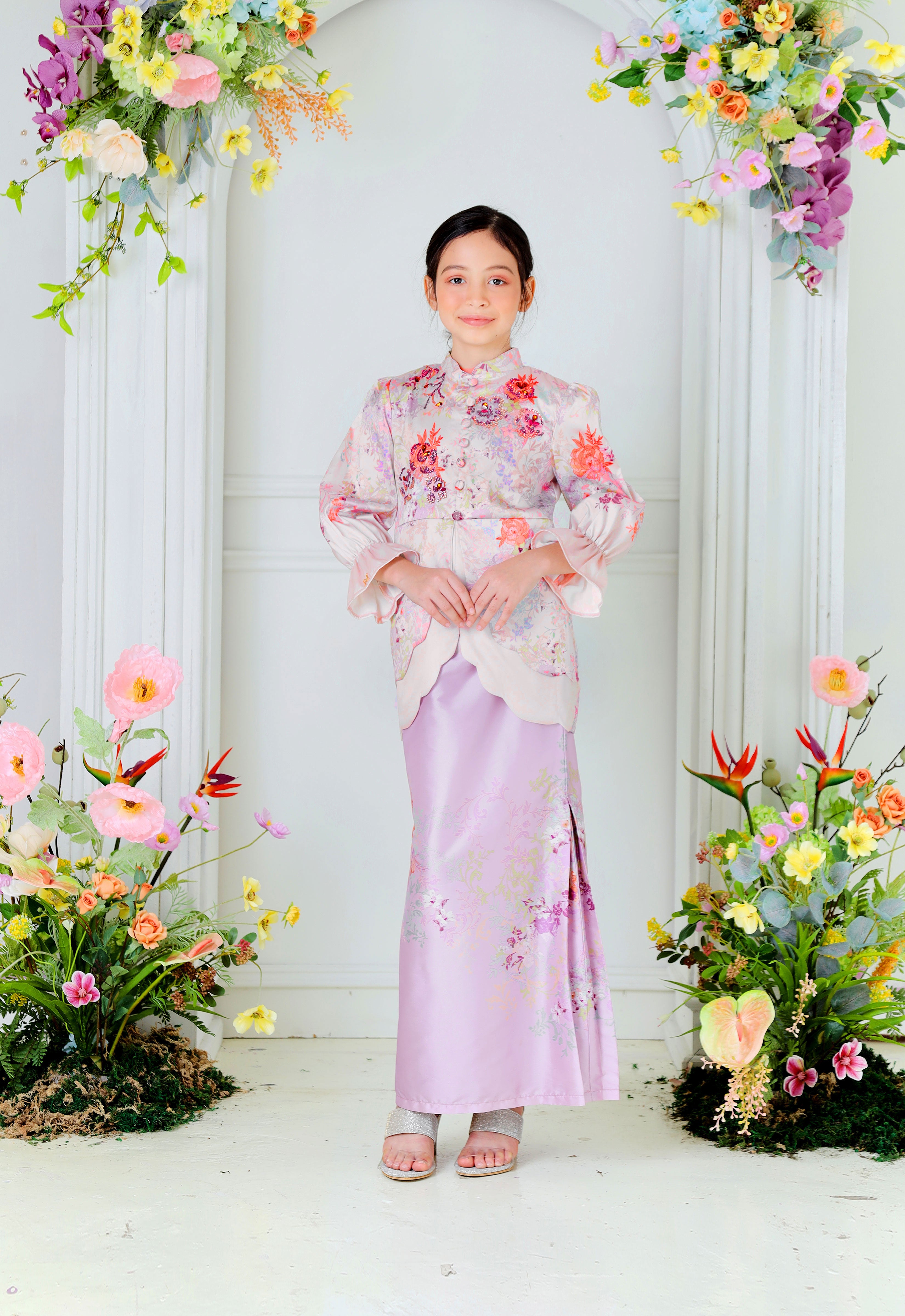 ROZELLA KIDS MINI KURUNG - LILAC CREAM