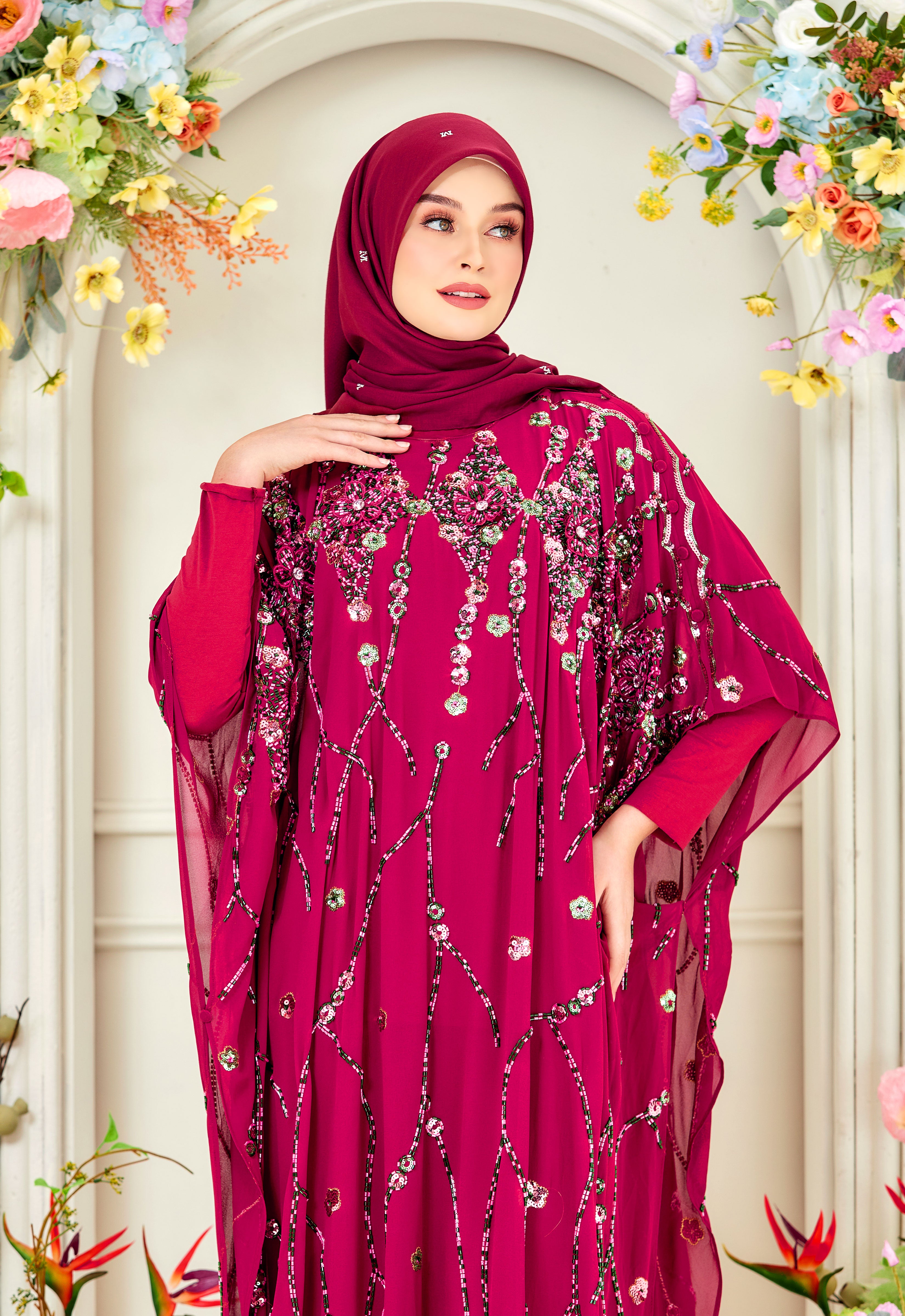 WAFIYAA SUPER LUXE KAFTAN - MAGENTA