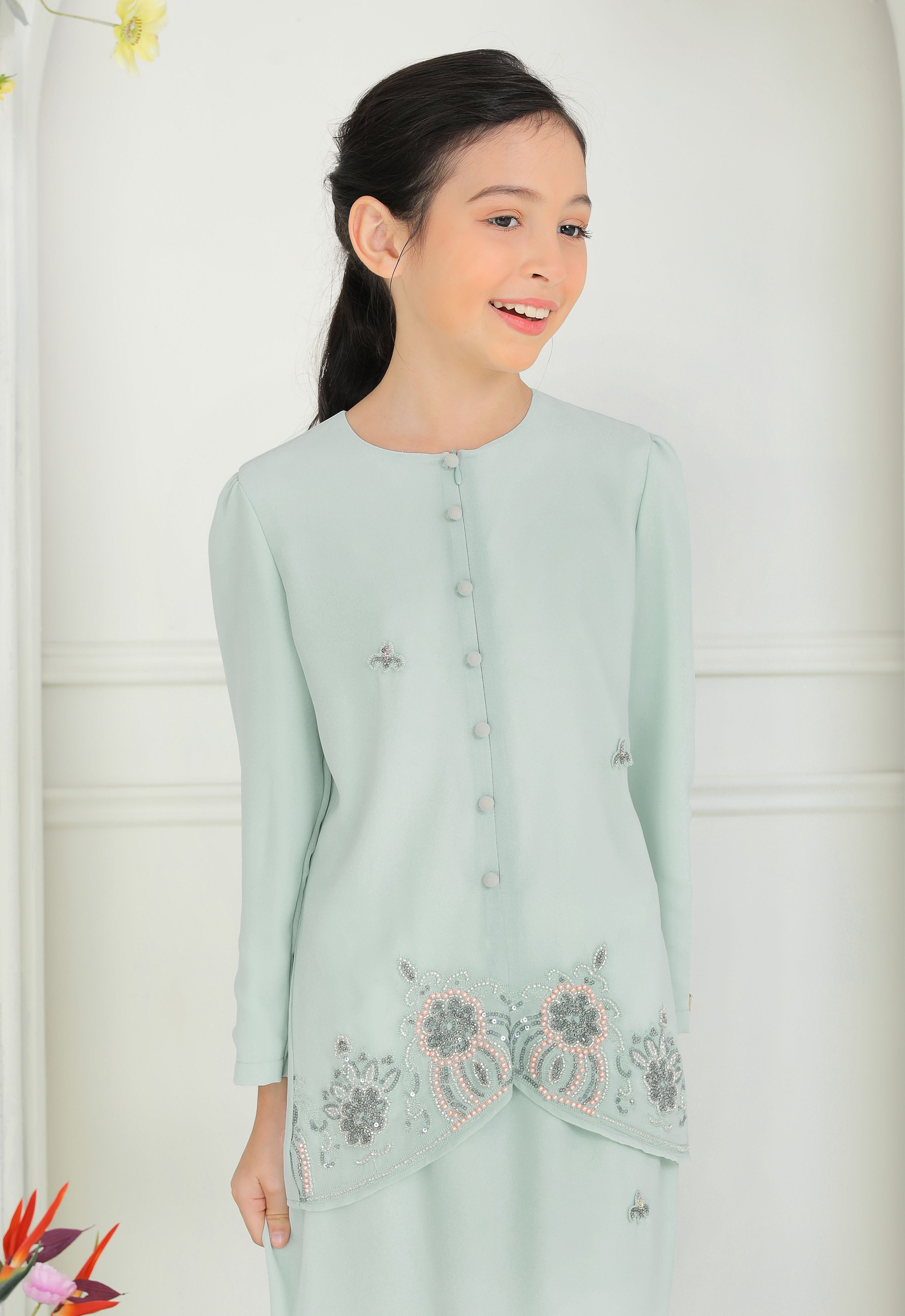 ARYA LUXE KIDS MINI KEBAYA - GRAY GREEN