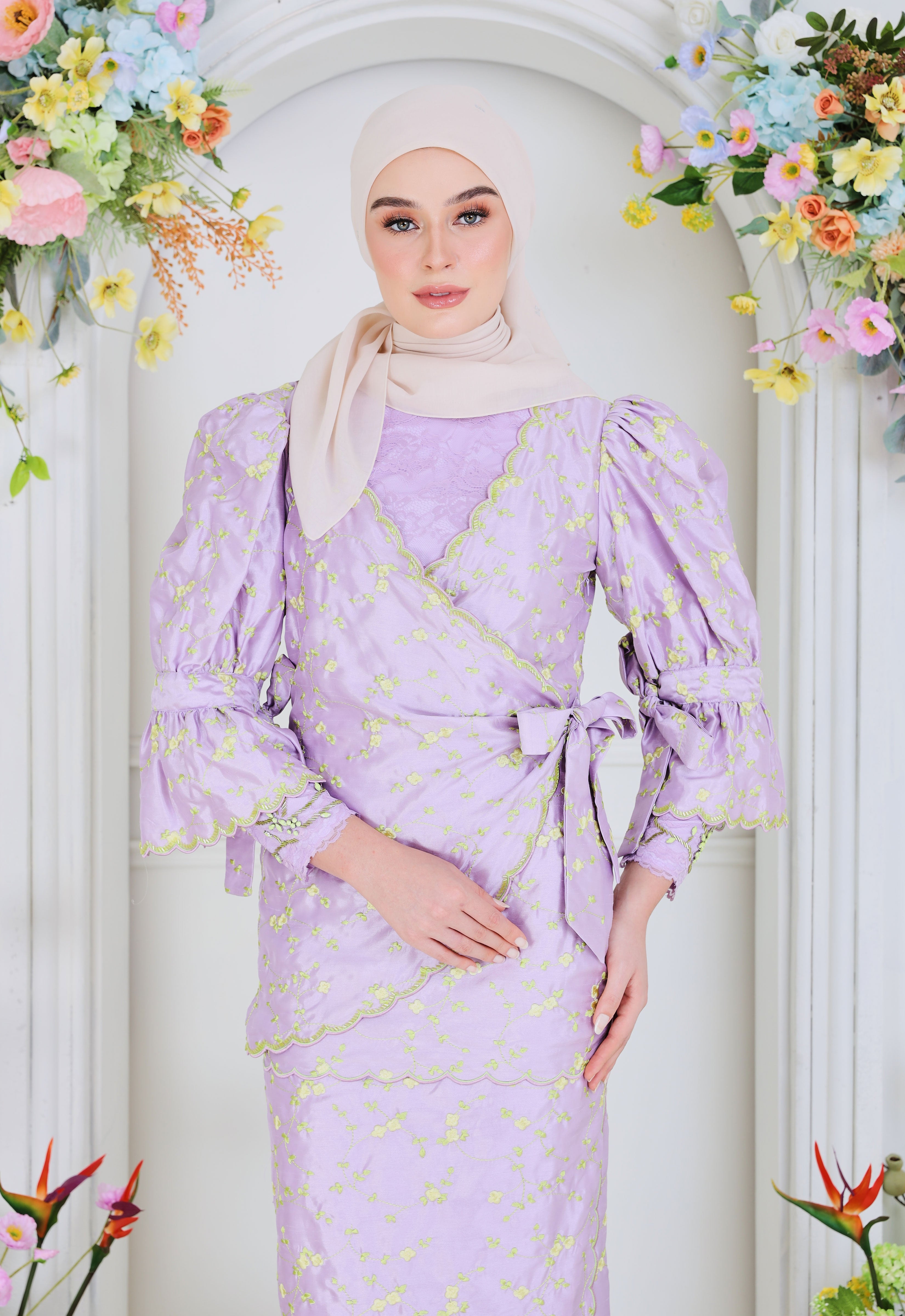 BELINDA LUXE DRAPPED KURUNG - PURPLE YELLOW