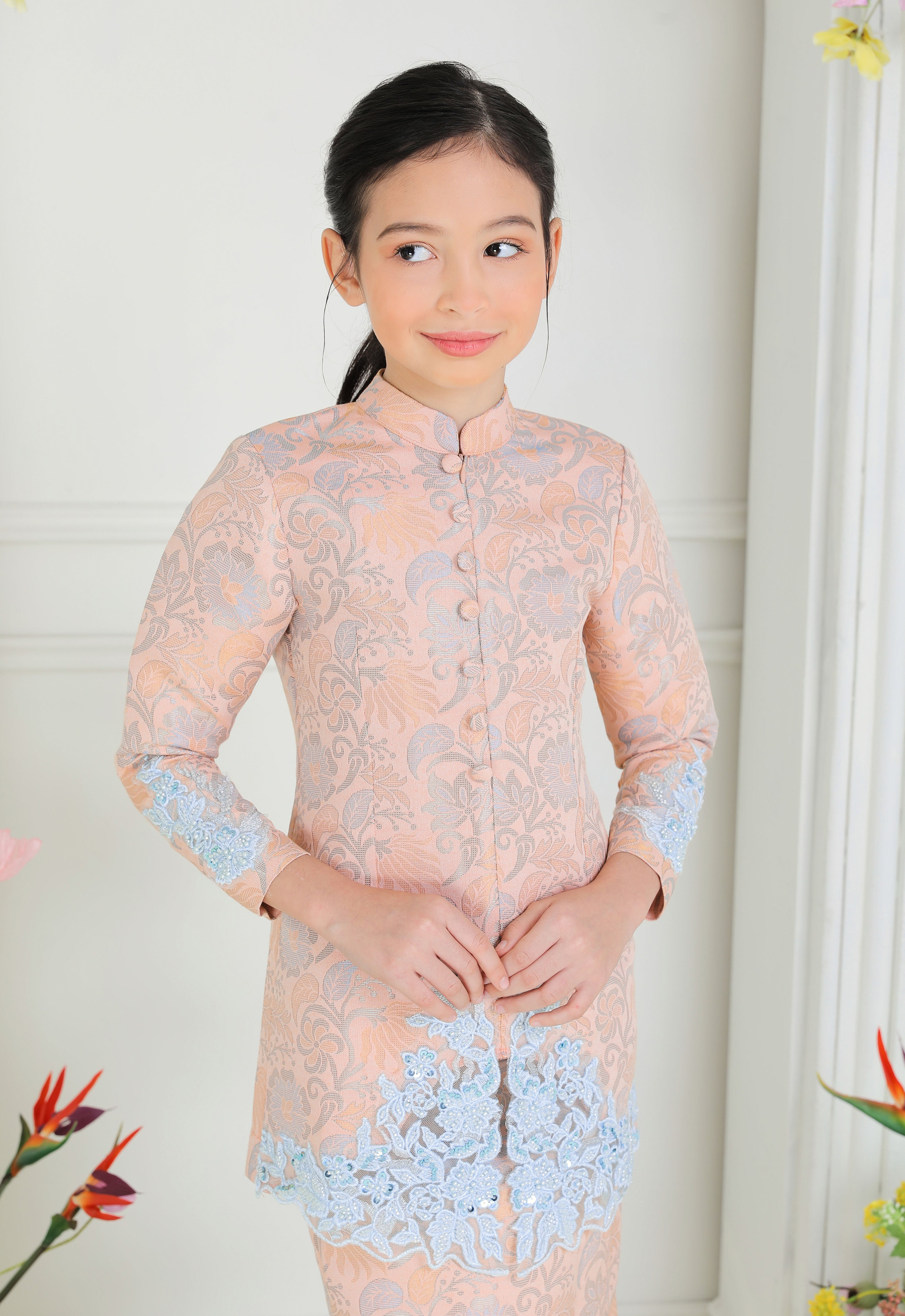 CHE AZIZAH LUXE KIDS KEBAYA - PINK BLUE
