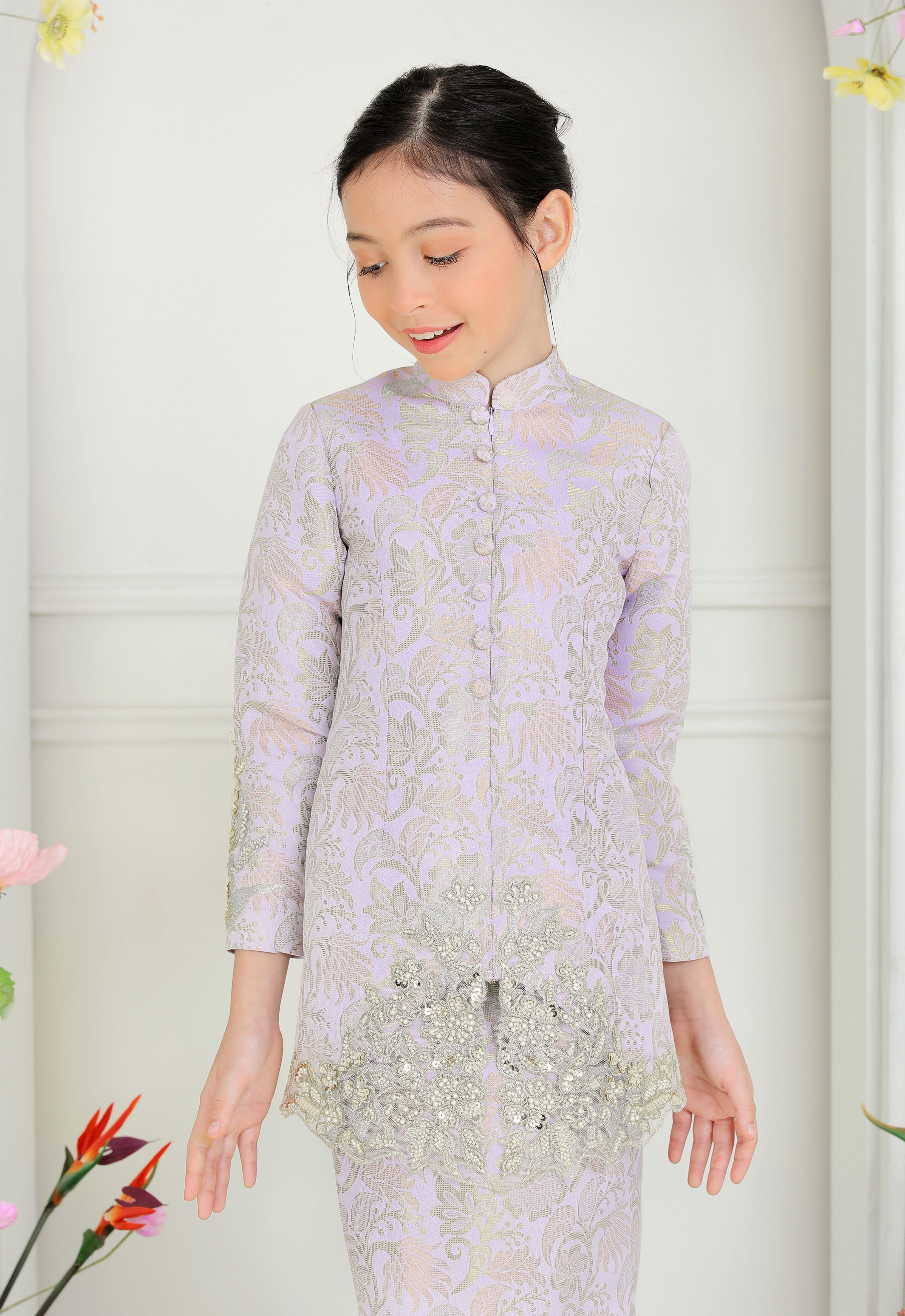 CHE AZIZAH LUXE KIDS KEBAYA - PURPLE GREEN