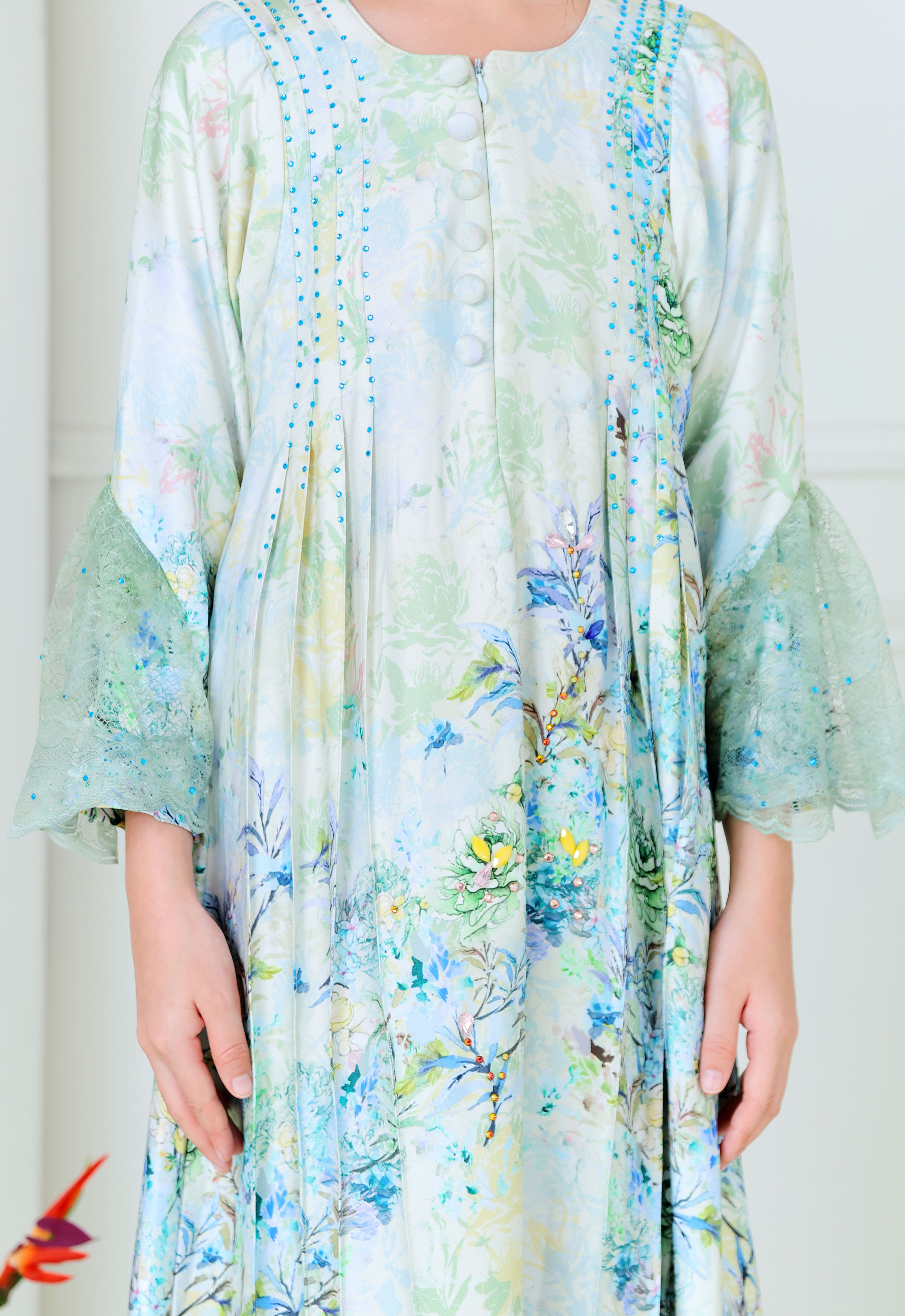 DEENARA KIDS ABAYA - SAGE GREEN