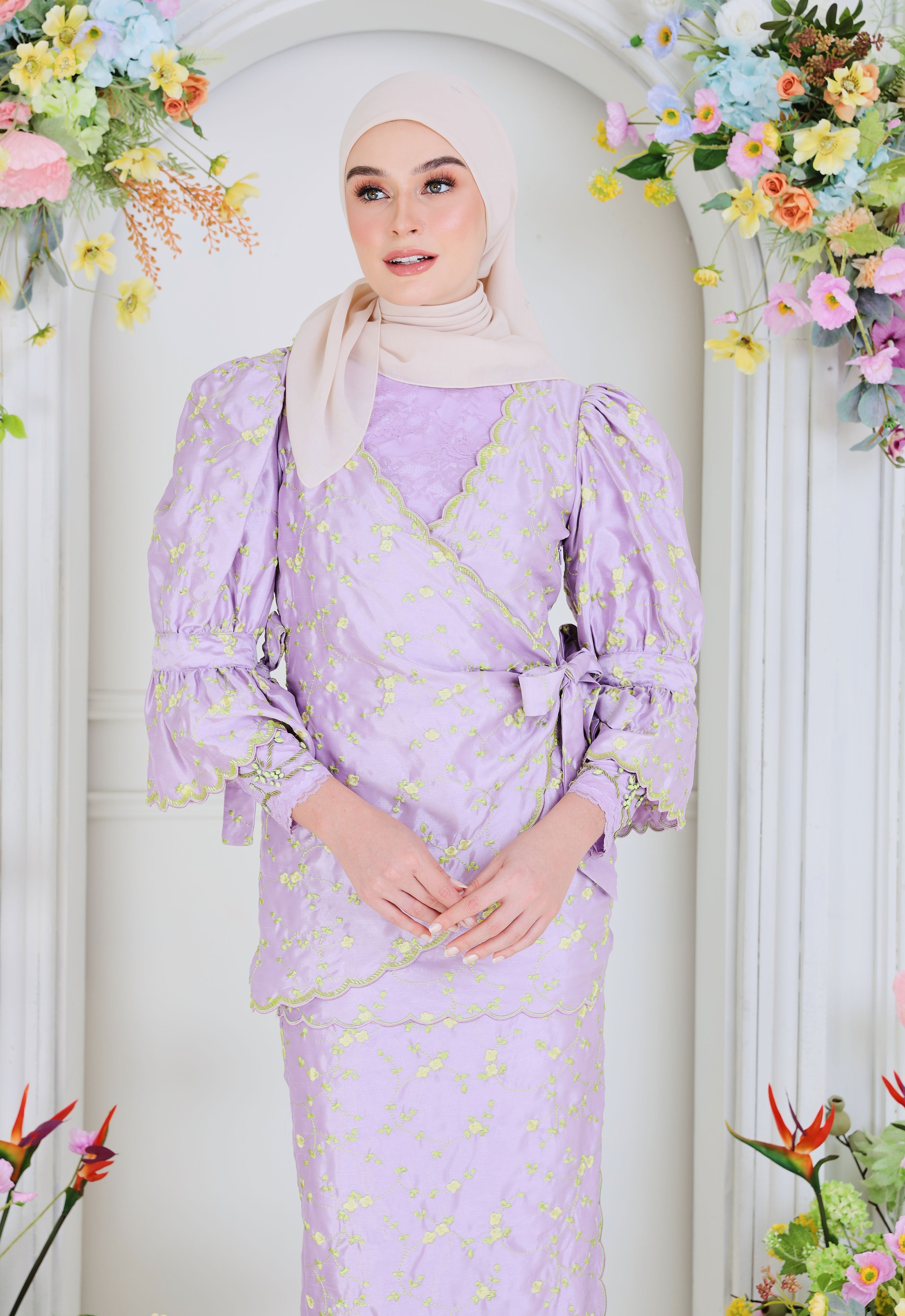 BELINDA LUXE DRAPPED KURUNG - PURPLE YELLOW