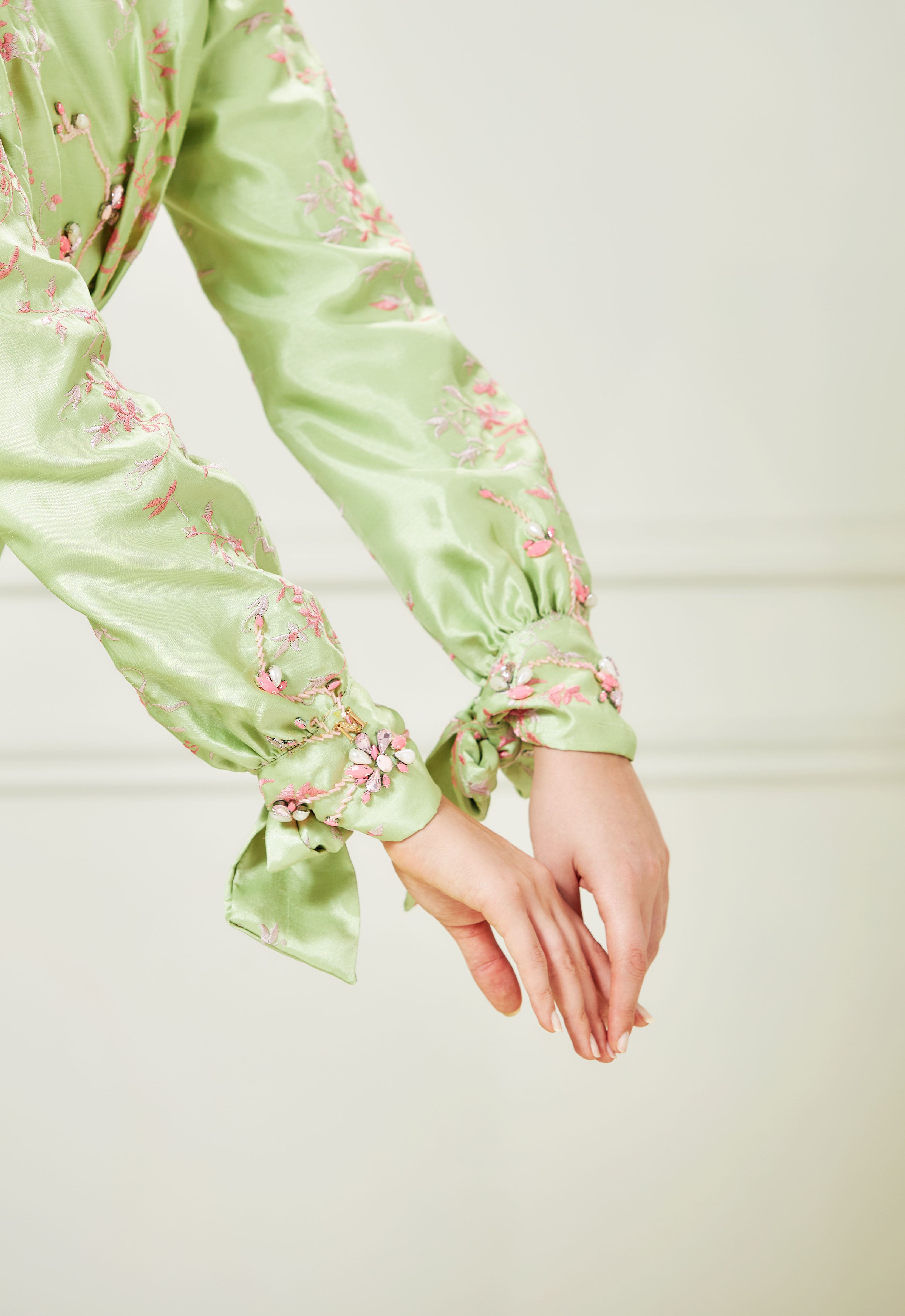 RABECCA LUXE DRAPPED KURUNG - GREEN PINK