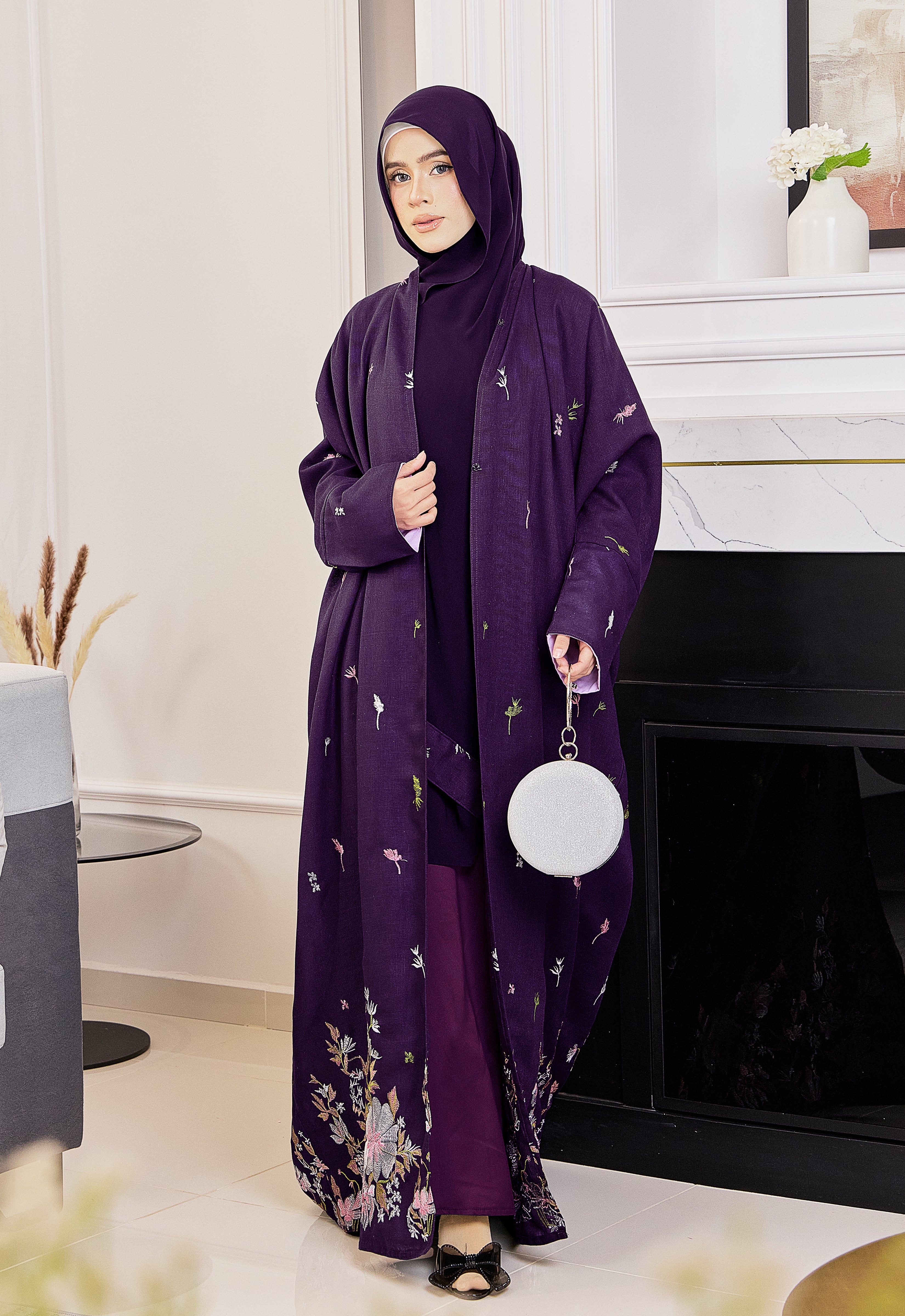 SULTANA EMBROIDERY ABAYA - DARK PURPLE