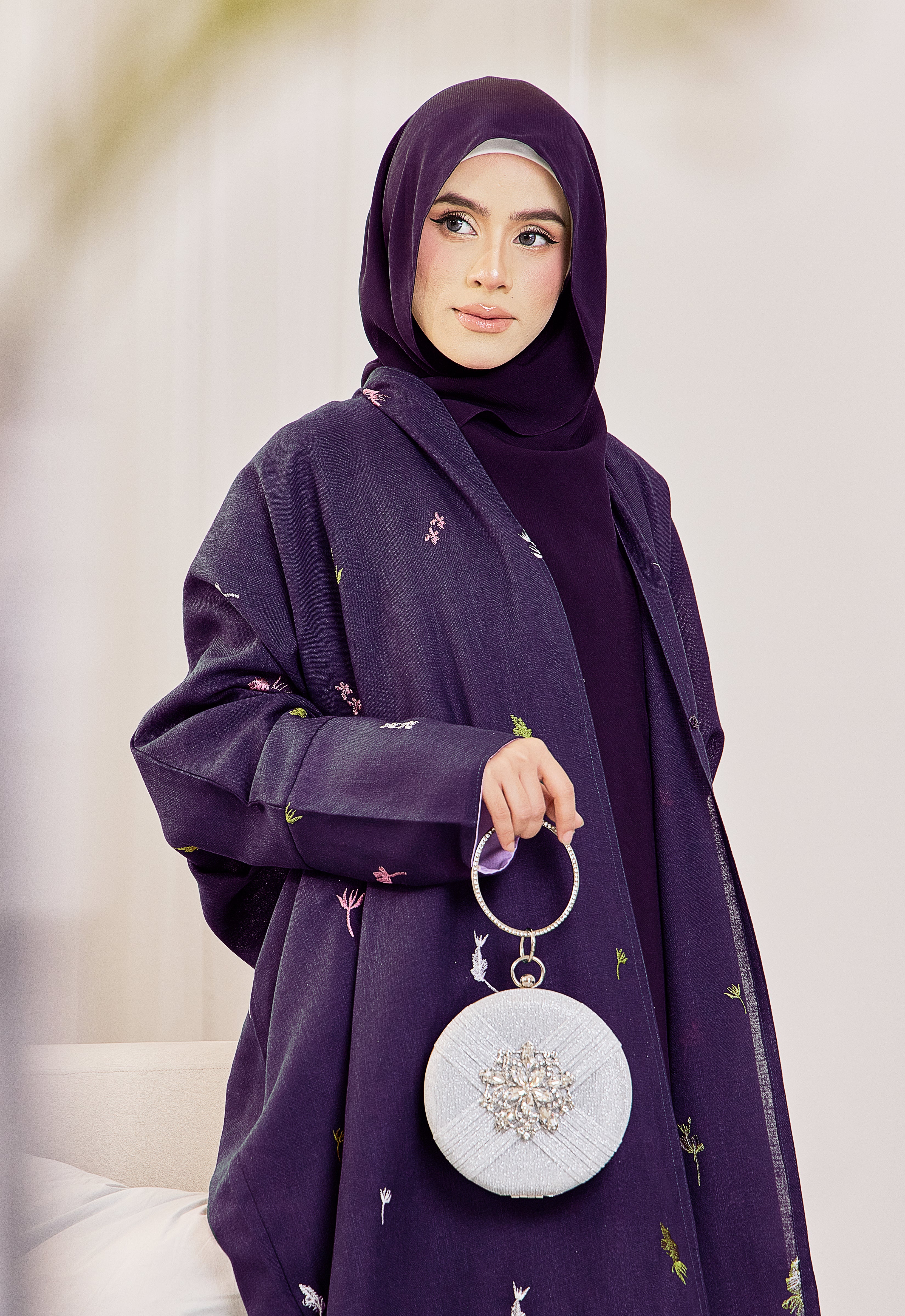 SULTANA EMBROIDERY ABAYA - DARK PURPLE
