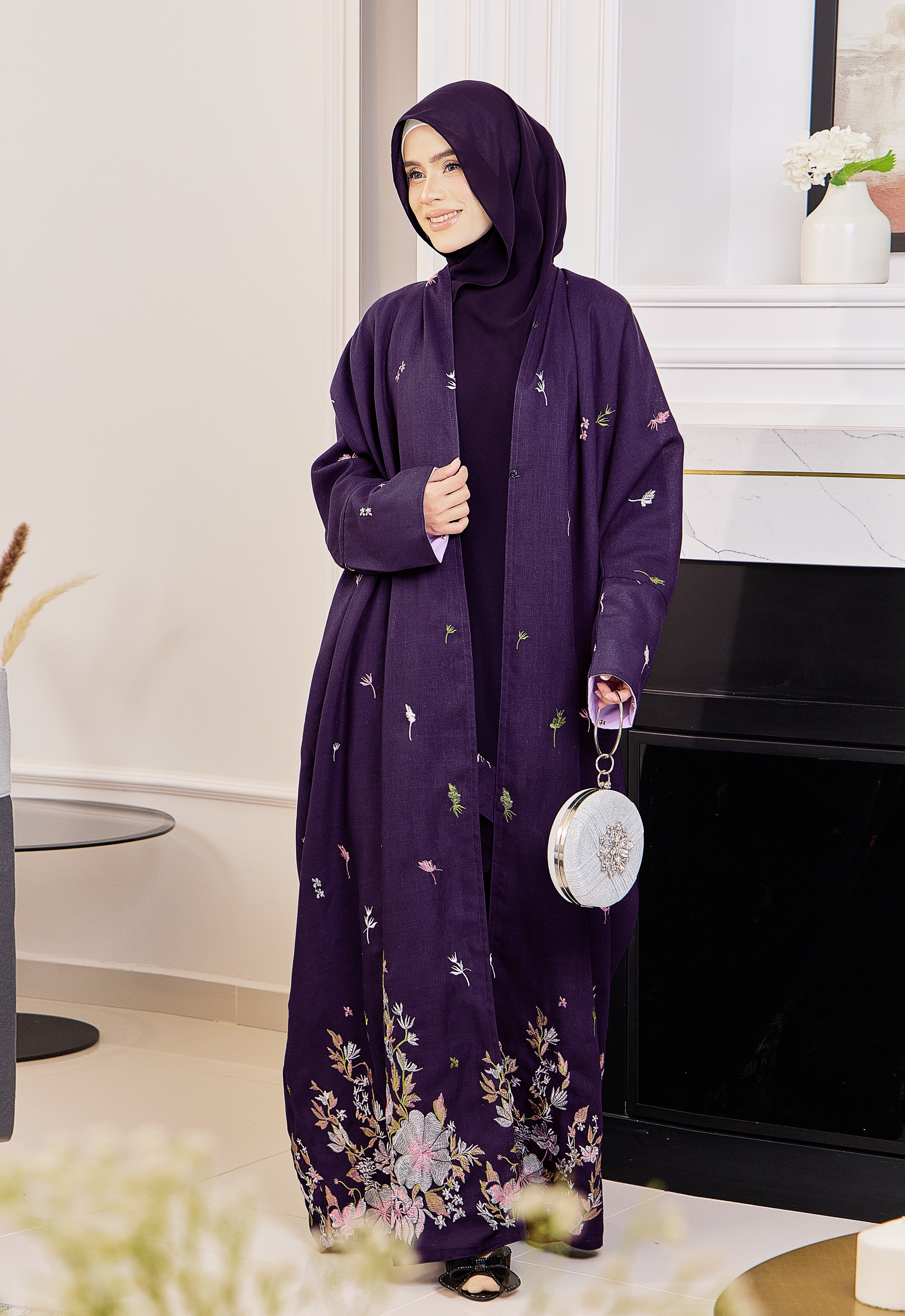 SULTANA EMBROIDERY ABAYA - DARK PURPLE