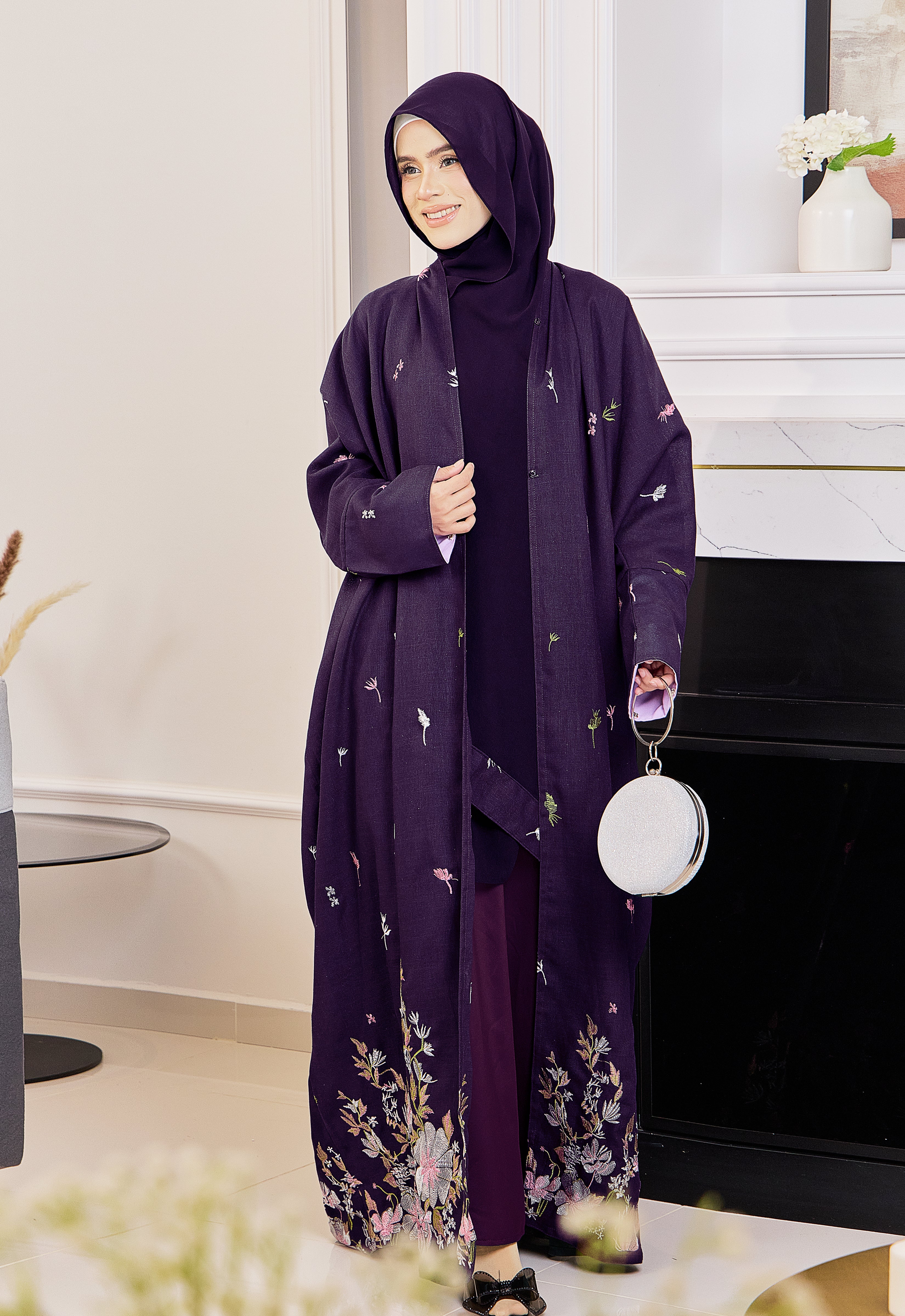 SULTANA EMBROIDERY ABAYA - DARK PURPLE