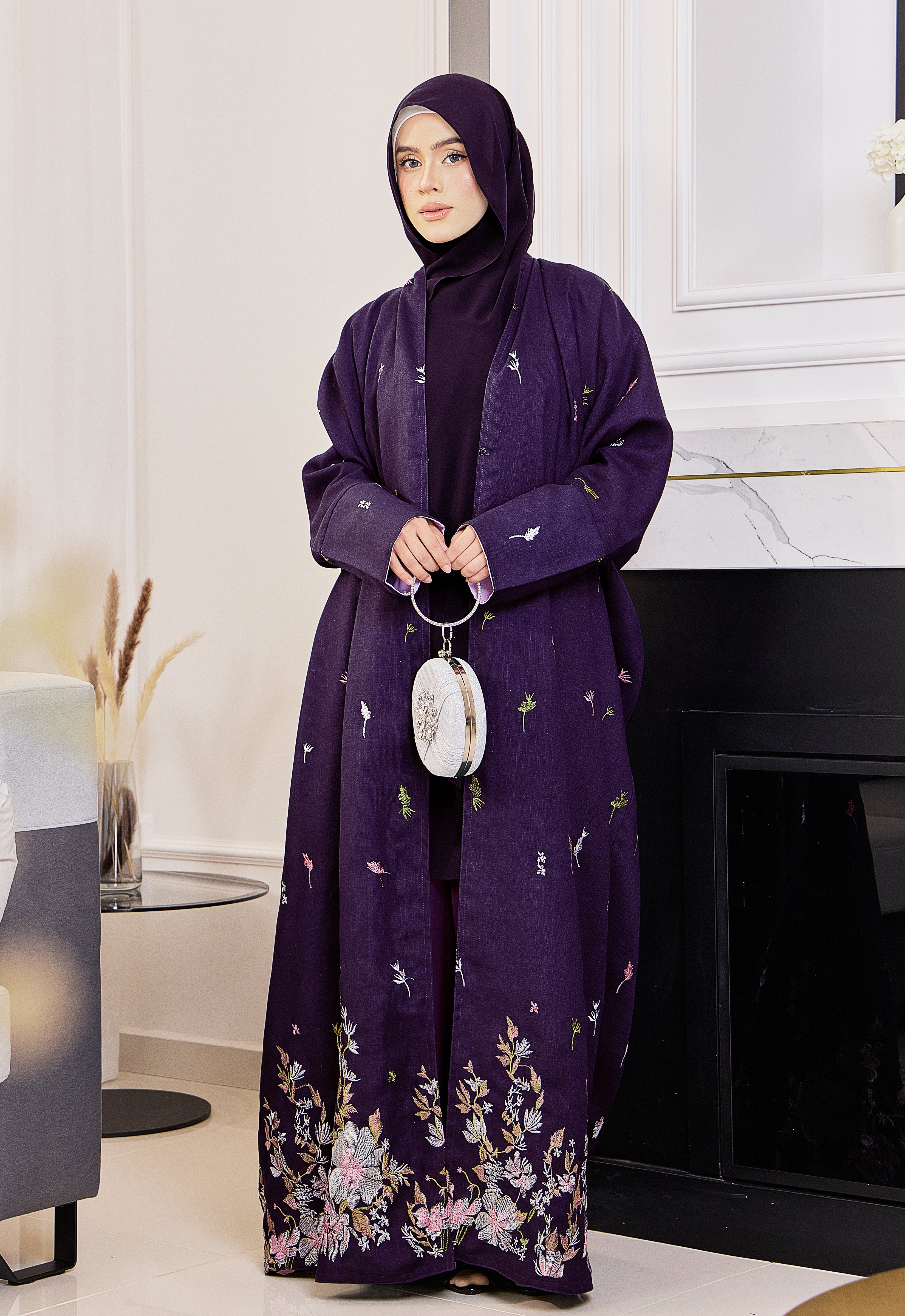 SULTANA EMBROIDERY ABAYA - DARK PURPLE