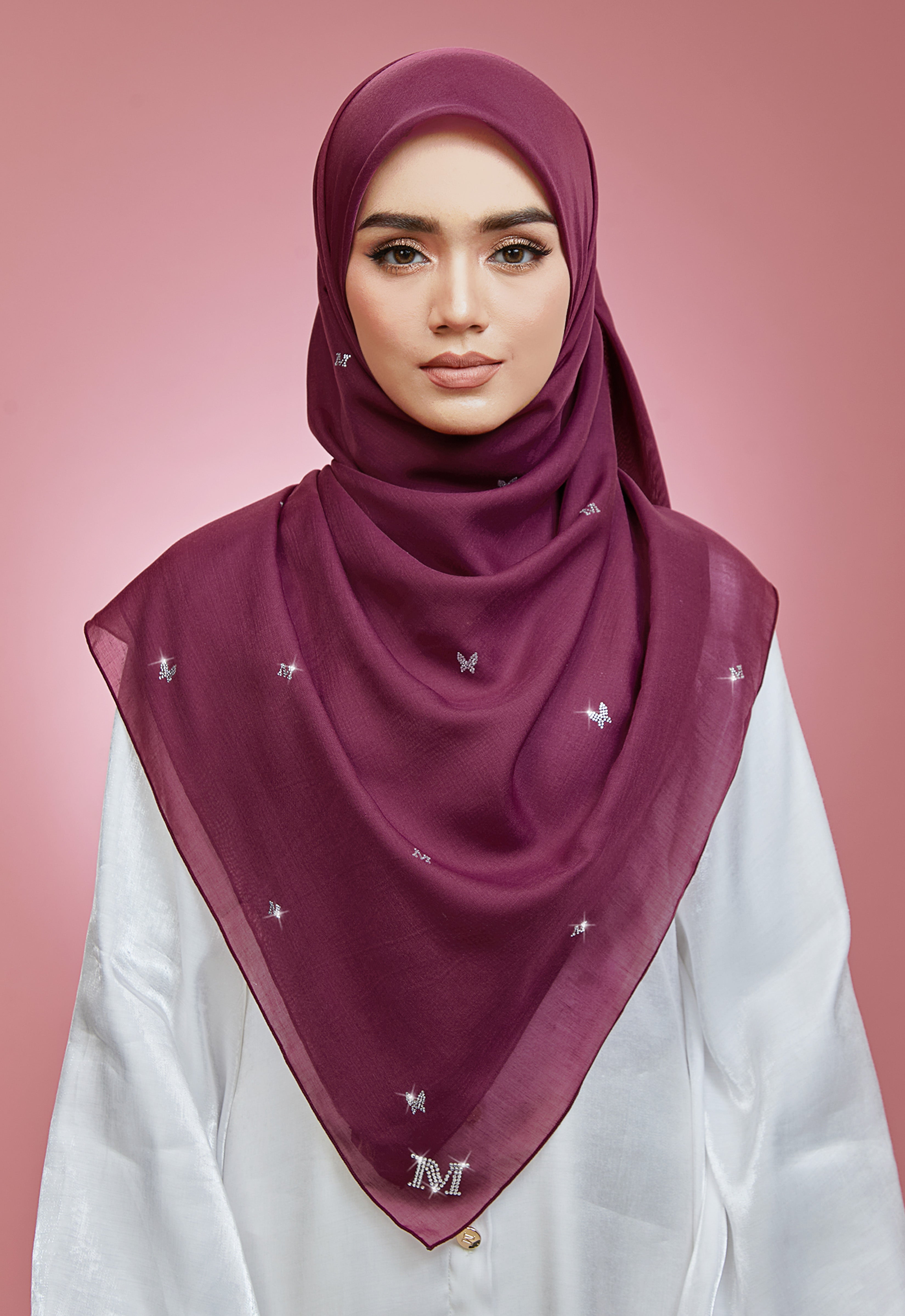 PLAIN BUTTERFLY STONE BAWAL - BURGUNDY