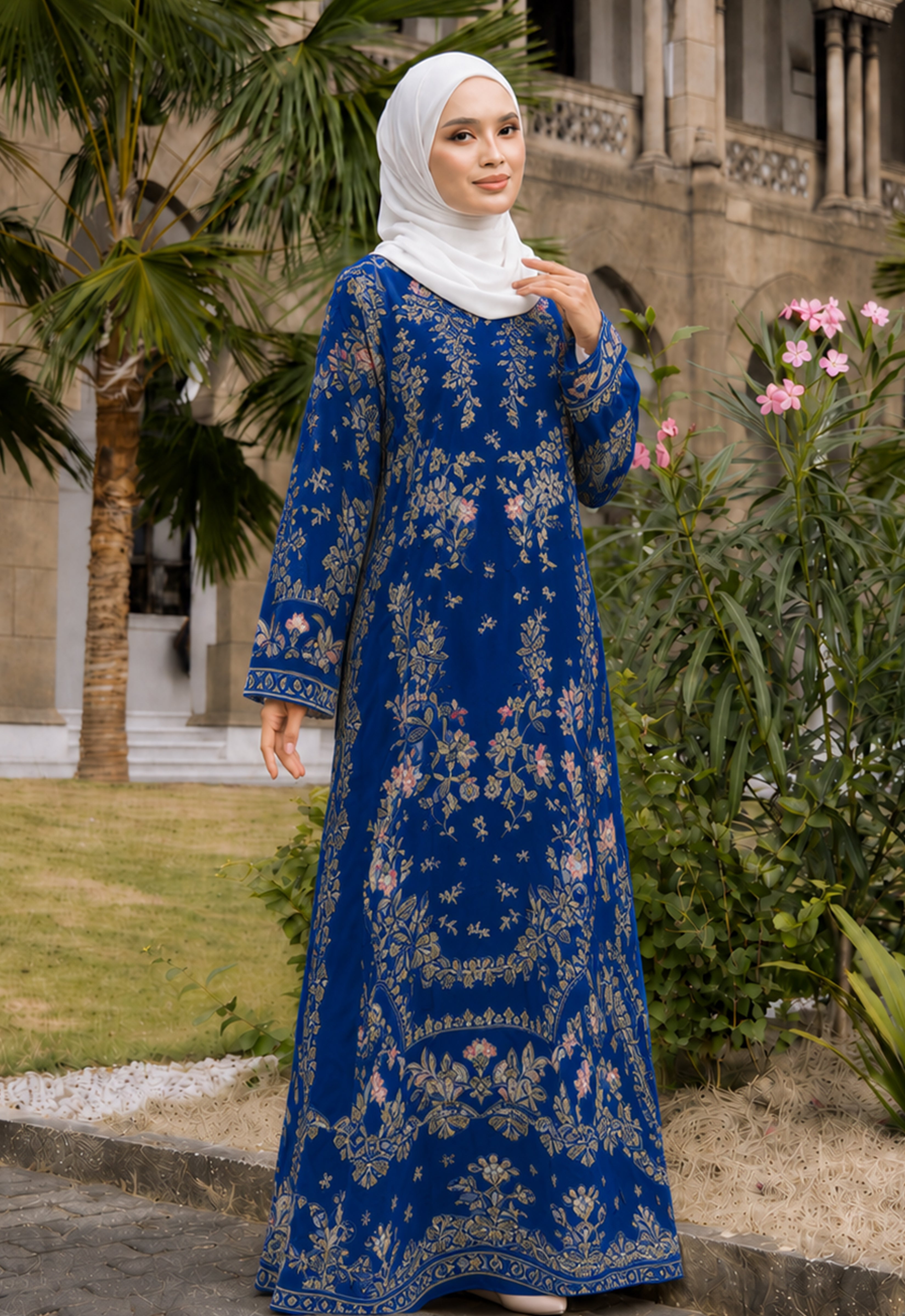 MINAZ JALABIYA | ARISHA PRINTED JALABIYA - NAVY BLUE