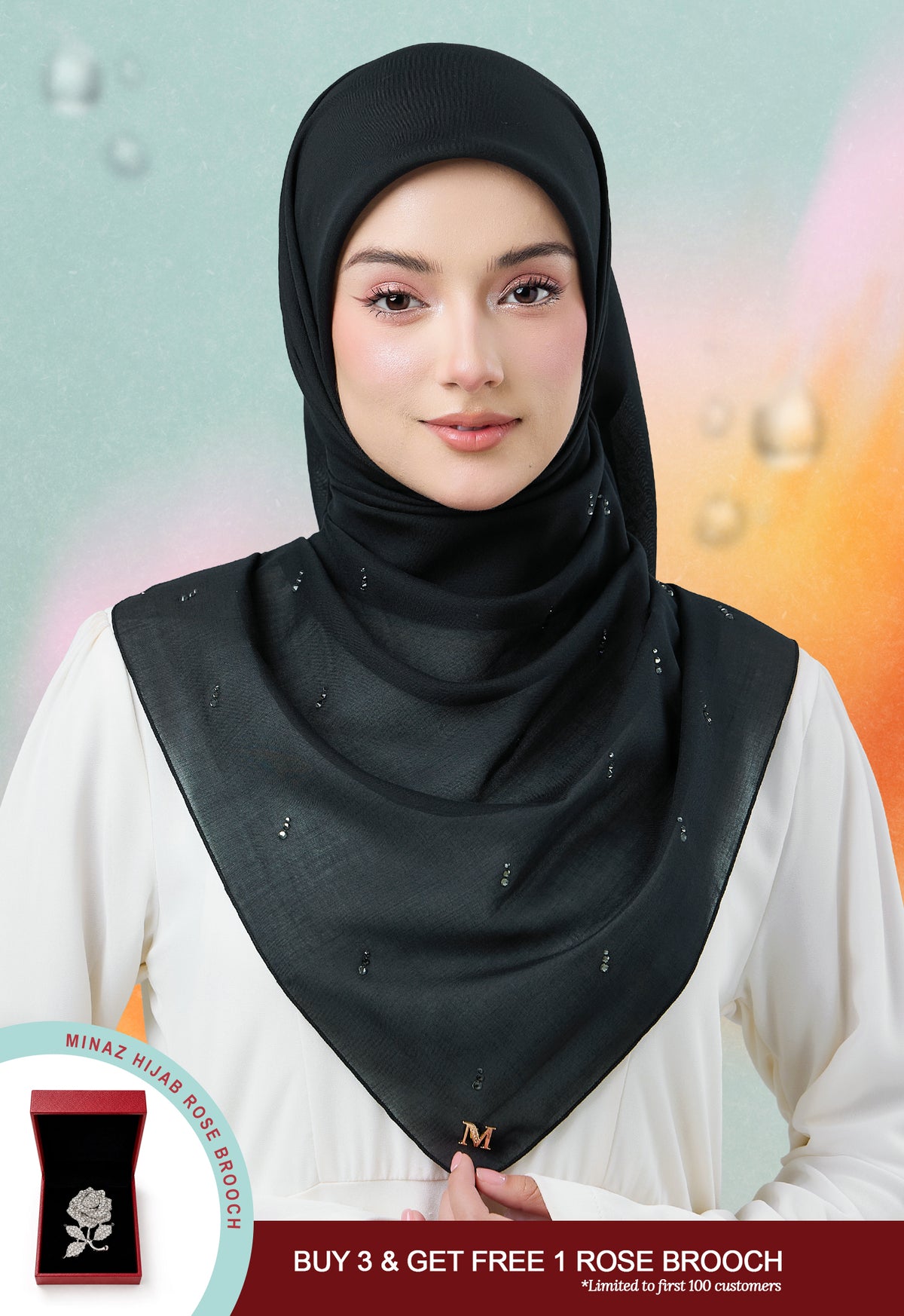 MINAZ HIJAB | EYEDROP PLAIN STONE - BLACK
