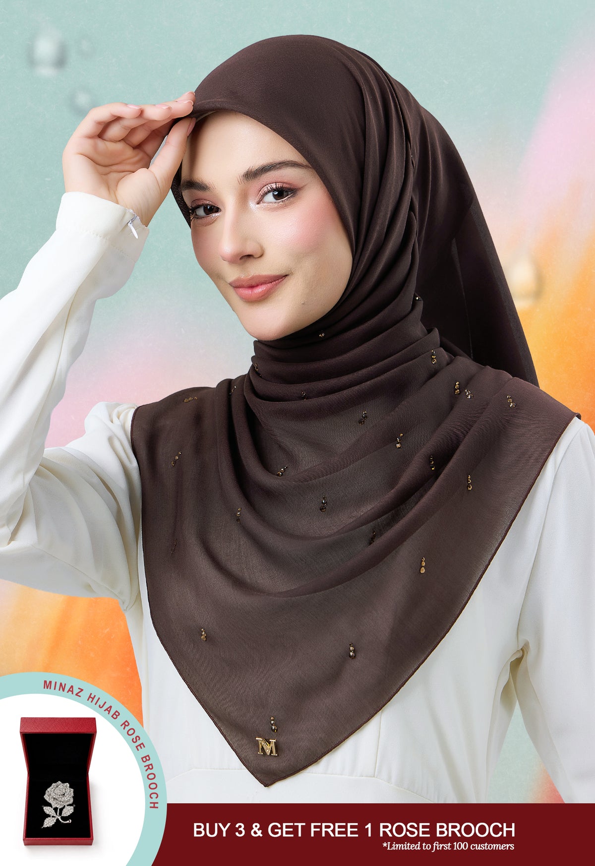 MINAZ HIJAB | EYEDROP PLAIN STONE - DARK BROWN