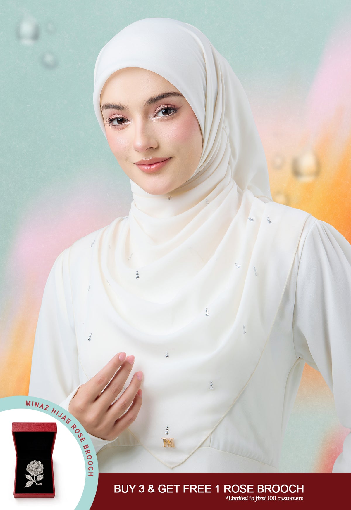 MINAZ HIJAB| EYEDROP PLAIN STONE - OFF WHITE